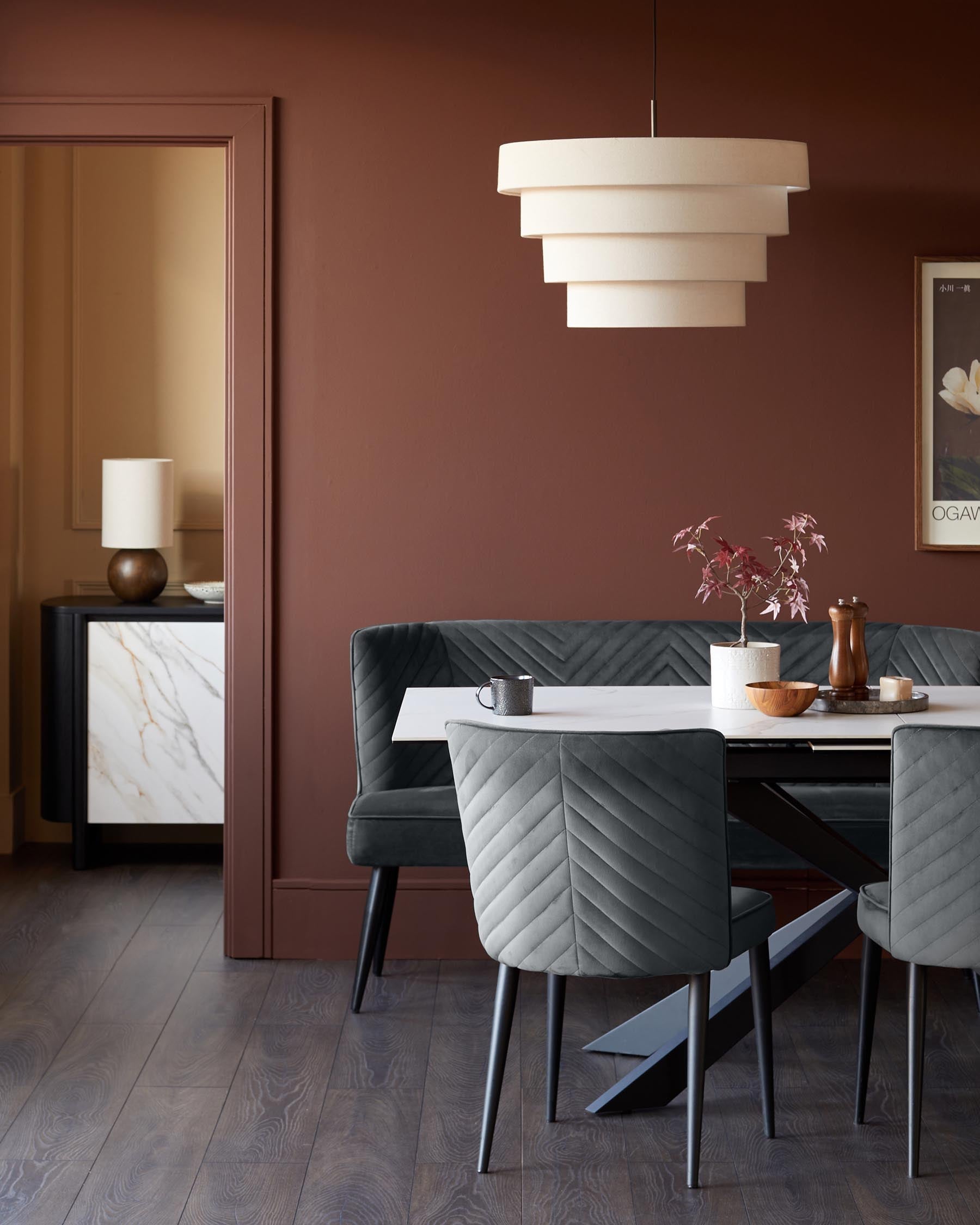 Banquette de salle à manger 3 places Serena en velours gris foncé