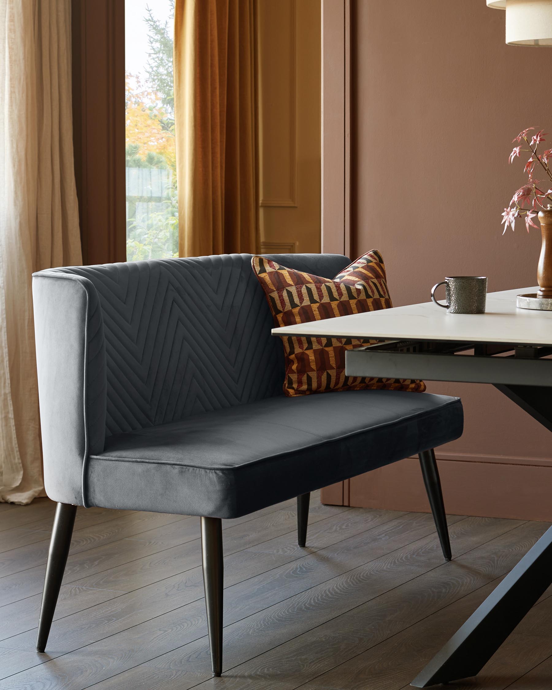 Banquette de salle à manger 3 places Serena en velours gris foncé