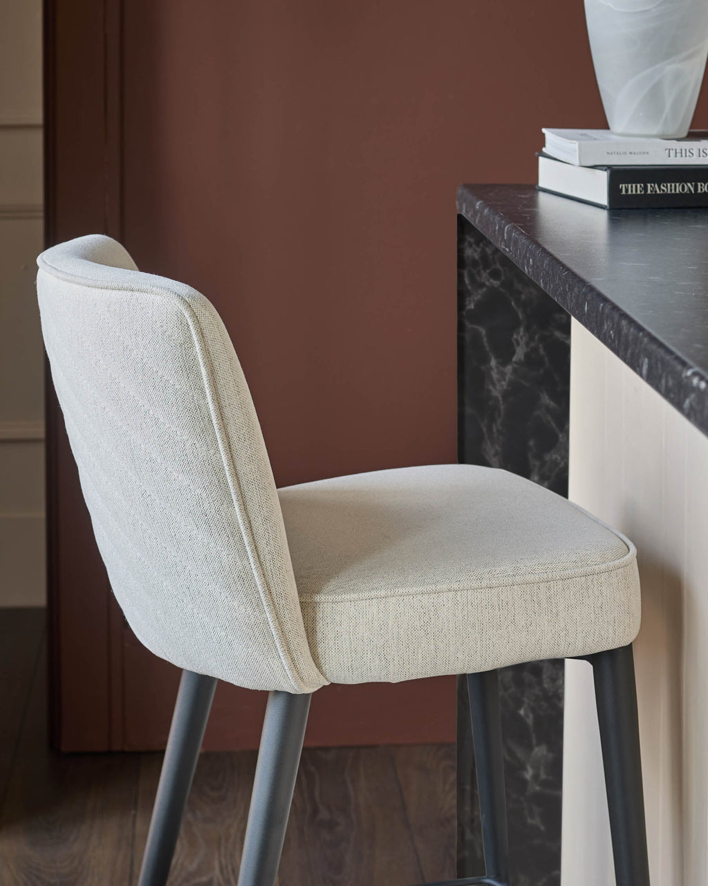 Tabouret de bar Serena en tissu bicolore ivoire