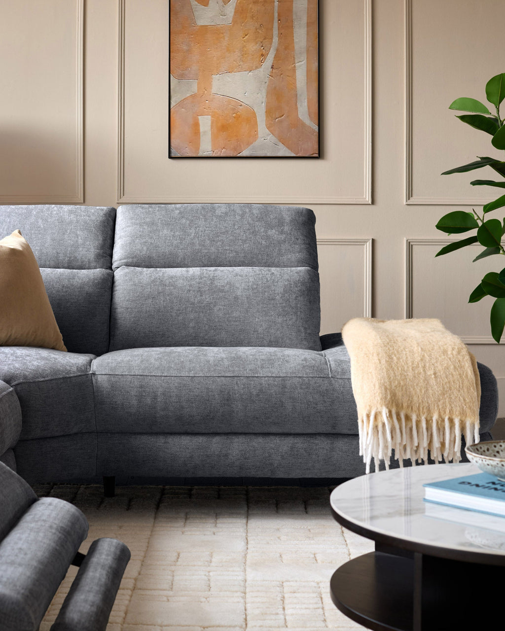 Canapé d'angle droit inclinable en chenille bleu-gris serein