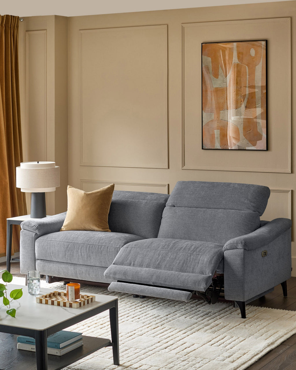 Canapé inclinable 3 places en chenille bleu-gris serein