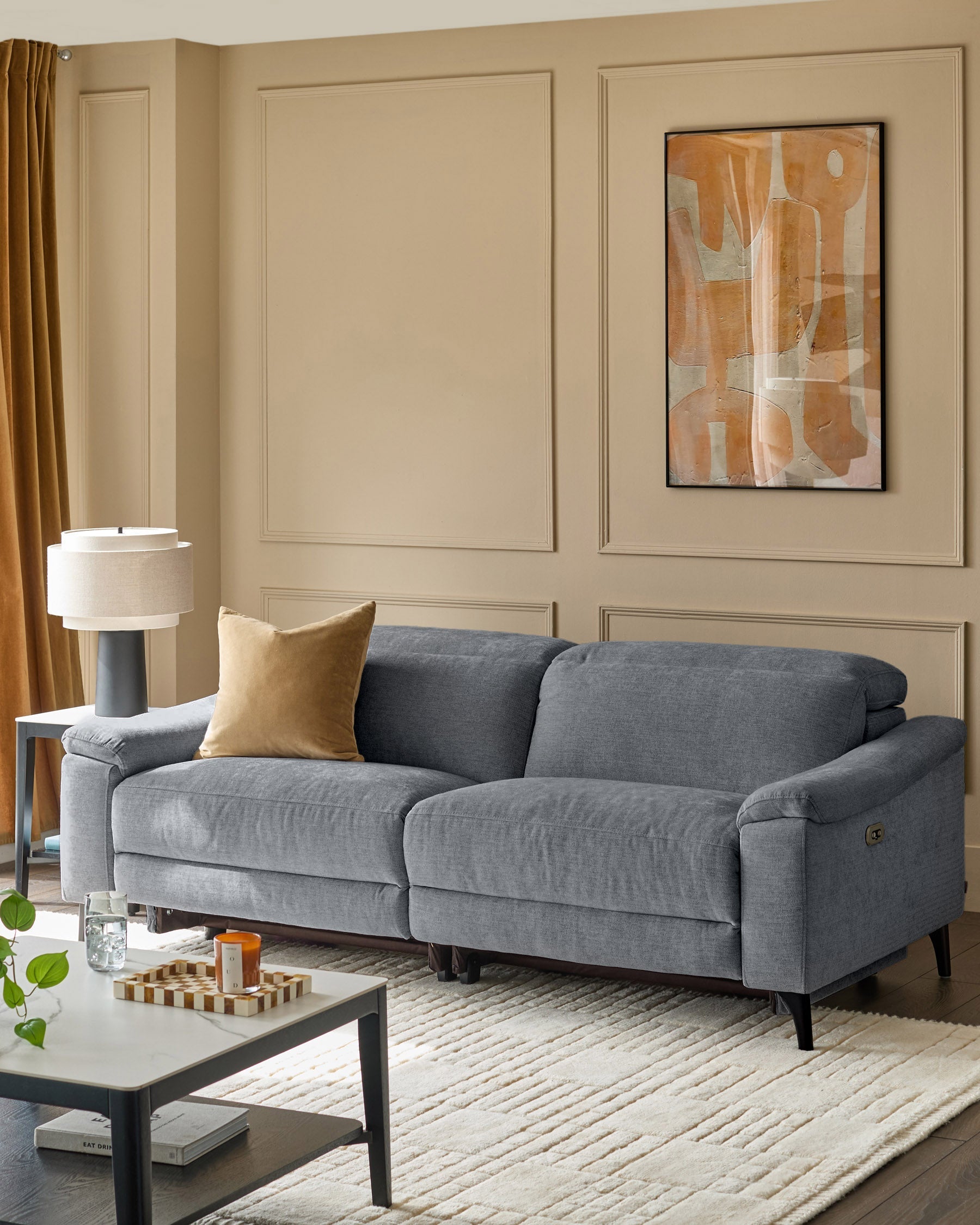 Canapé inclinable 3 places en chenille bleu-gris serein