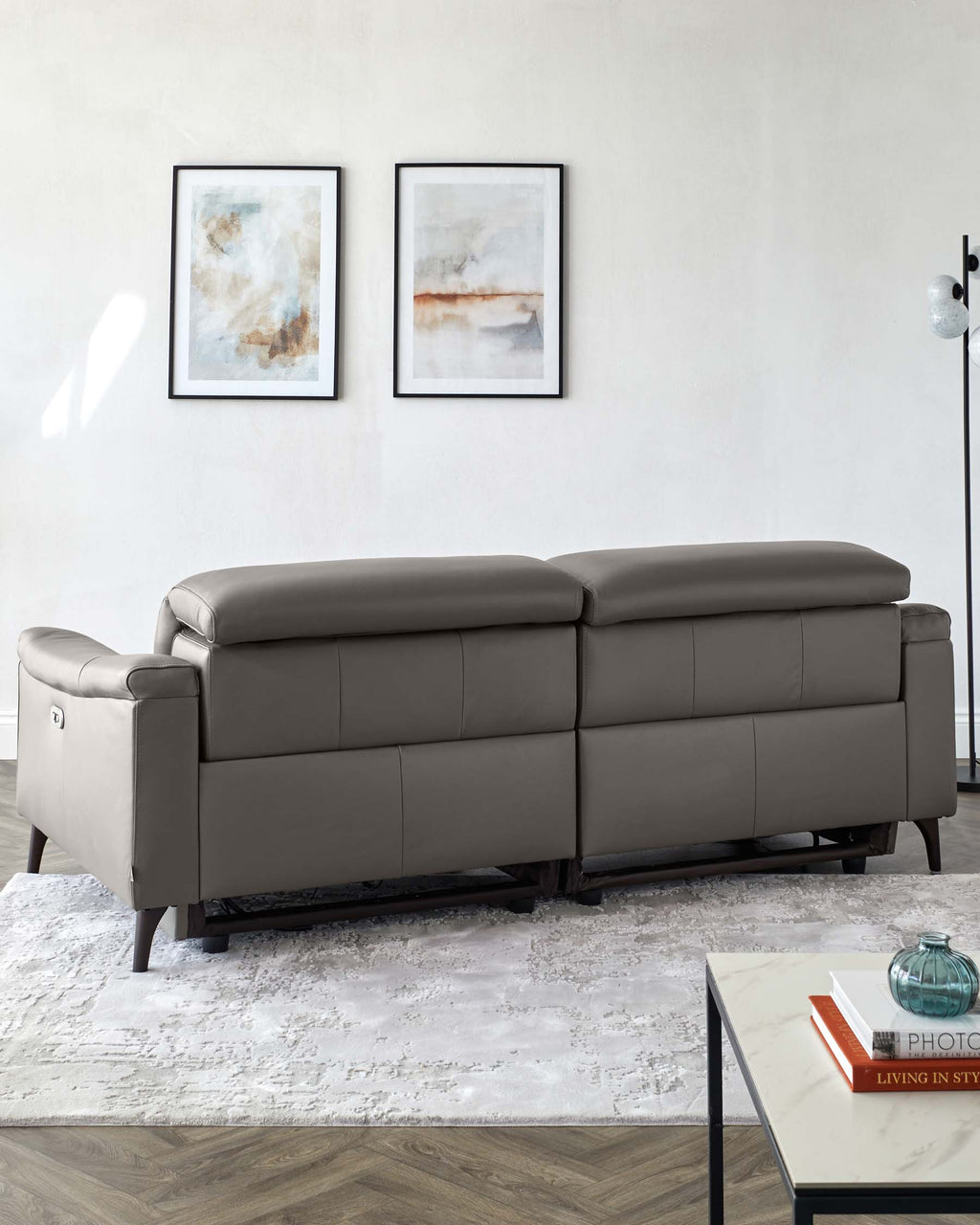 Canapé inclinable 3 places en cuir gris foncé Serene