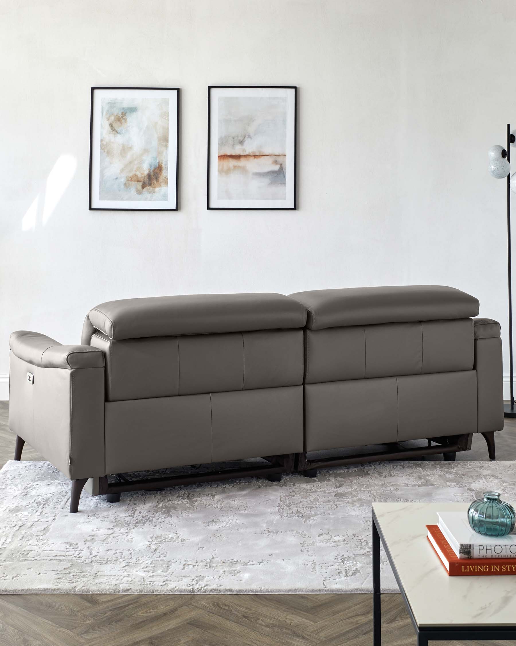 Canapé inclinable 3 places en cuir gris foncé Serene