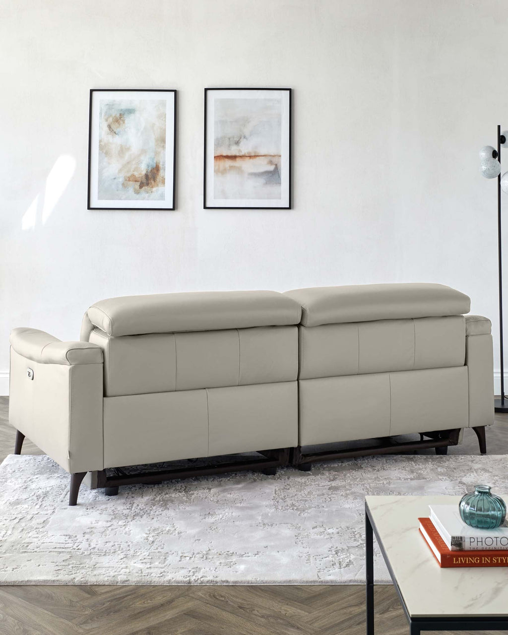 Canapé inclinable 3 places en cuir gris clair Serene