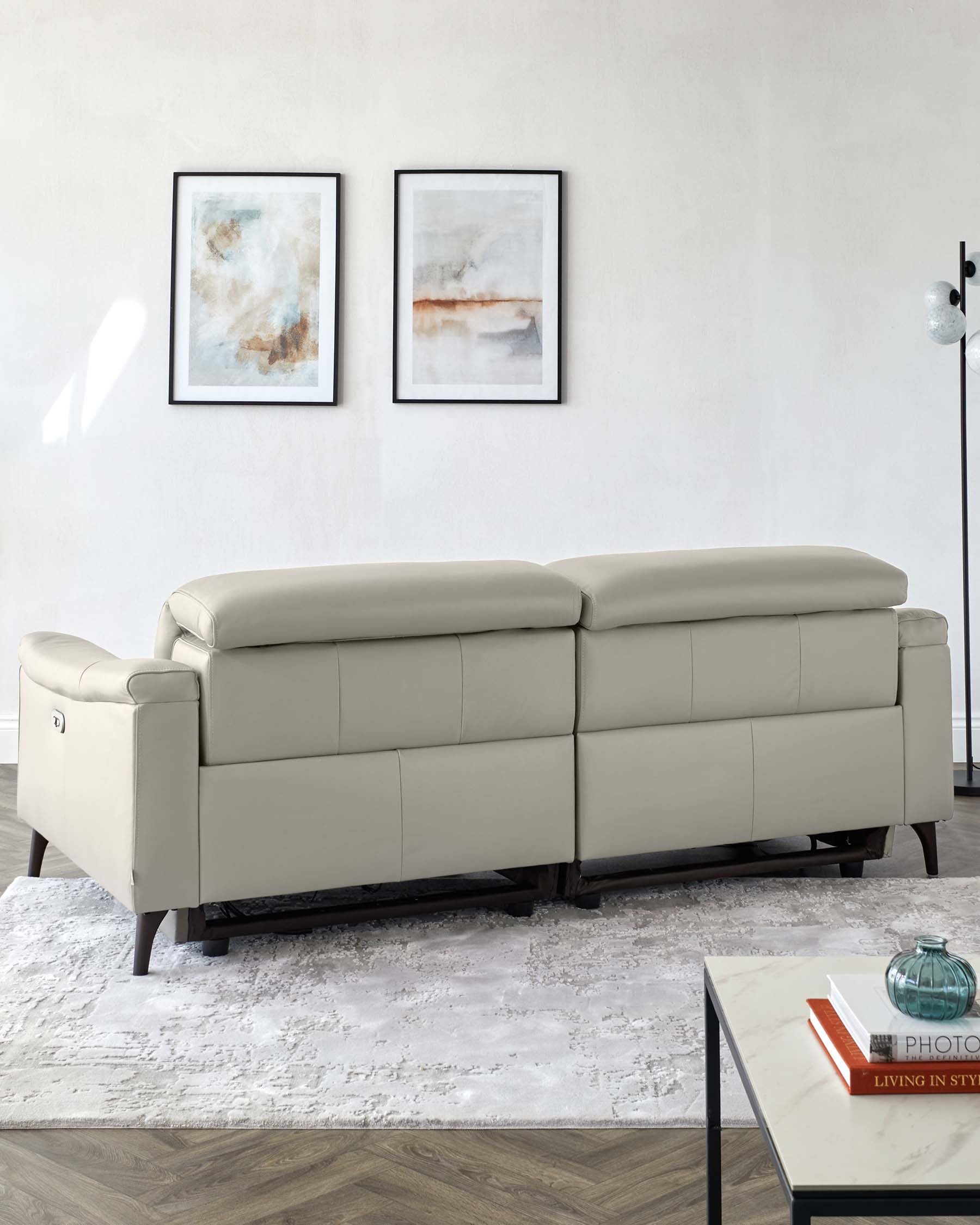 Canapé inclinable 3 places en cuir gris clair Serene