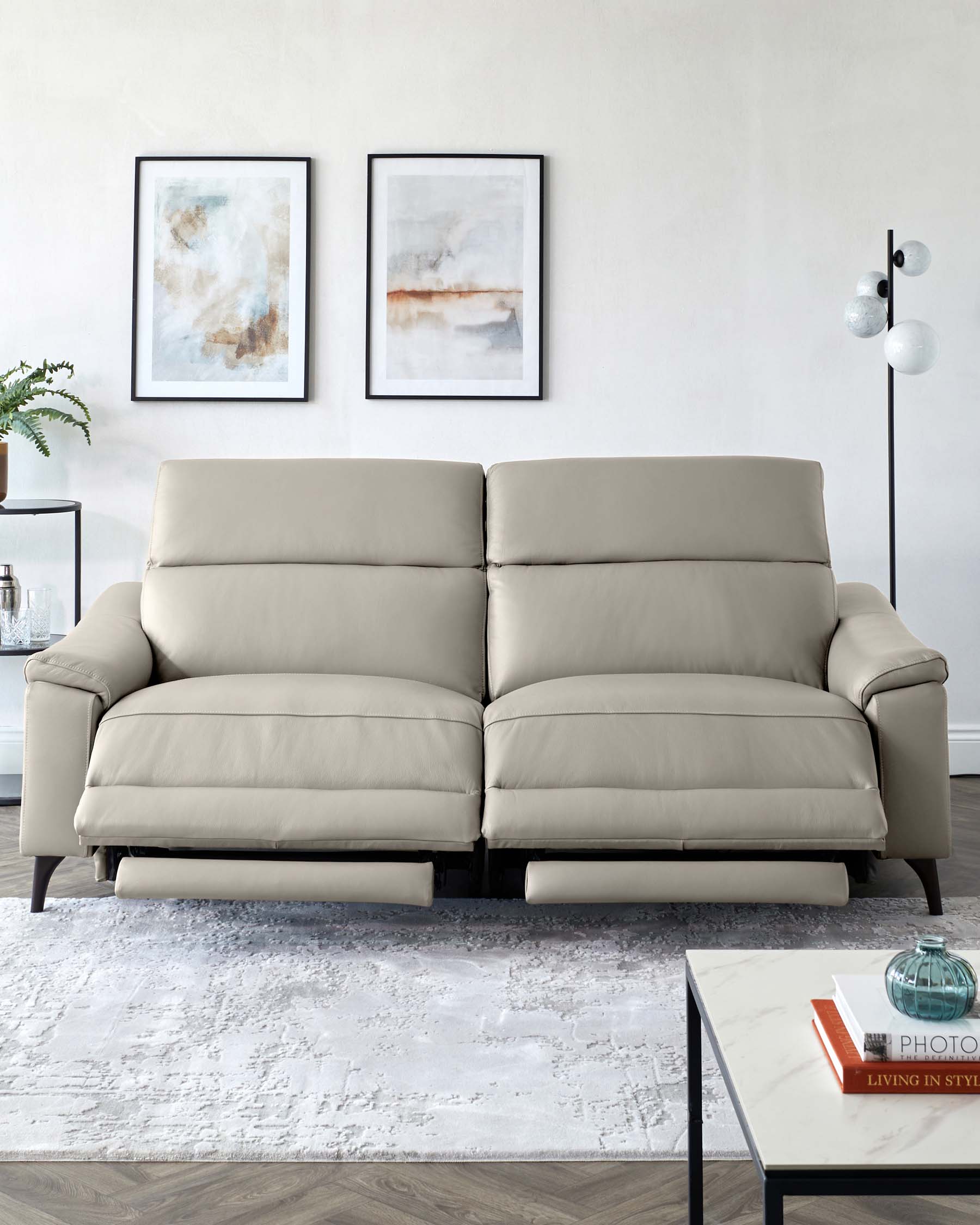 Canapé inclinable 3 places en cuir gris clair Serene