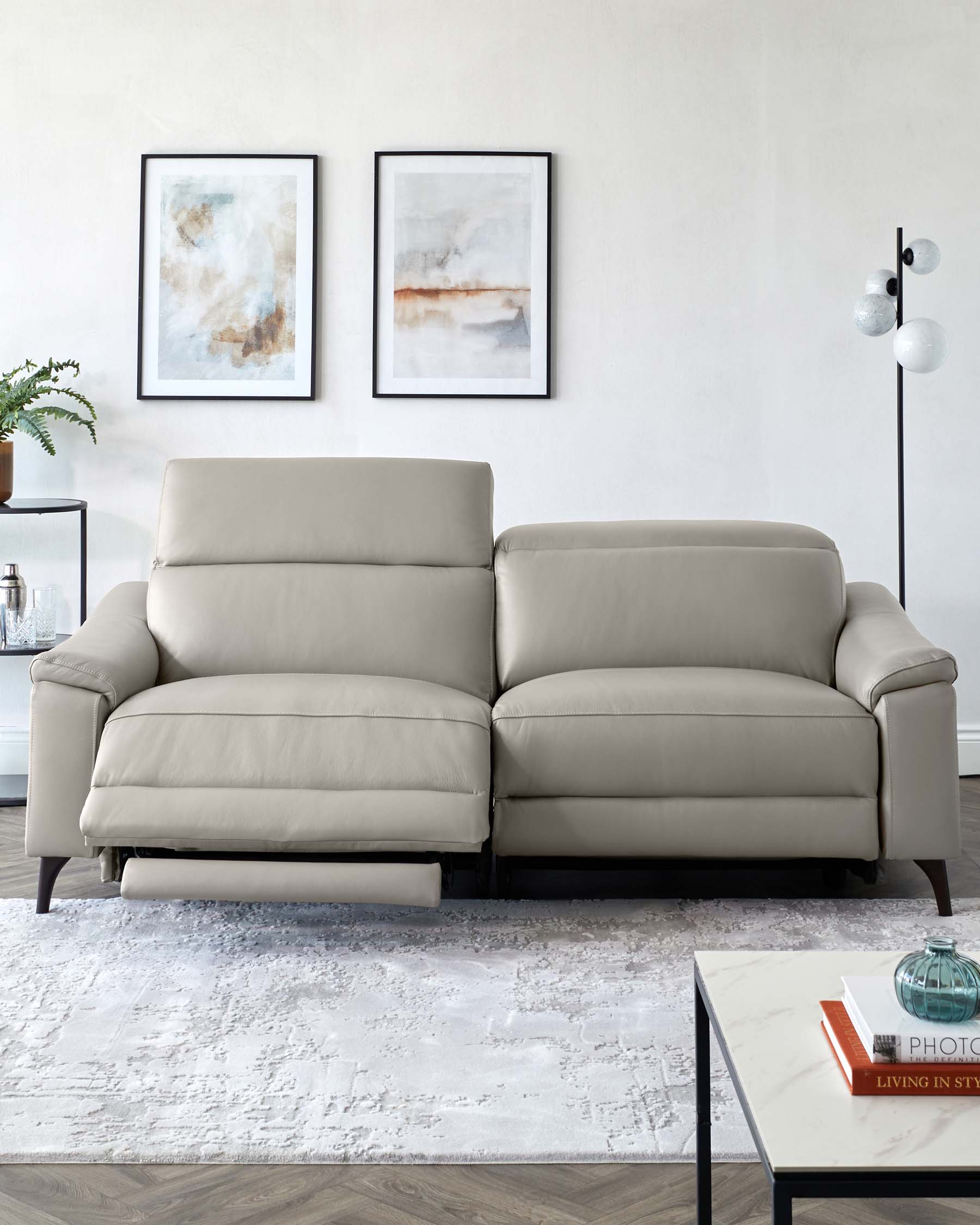 Canapé inclinable 3 places en cuir gris clair Serene
