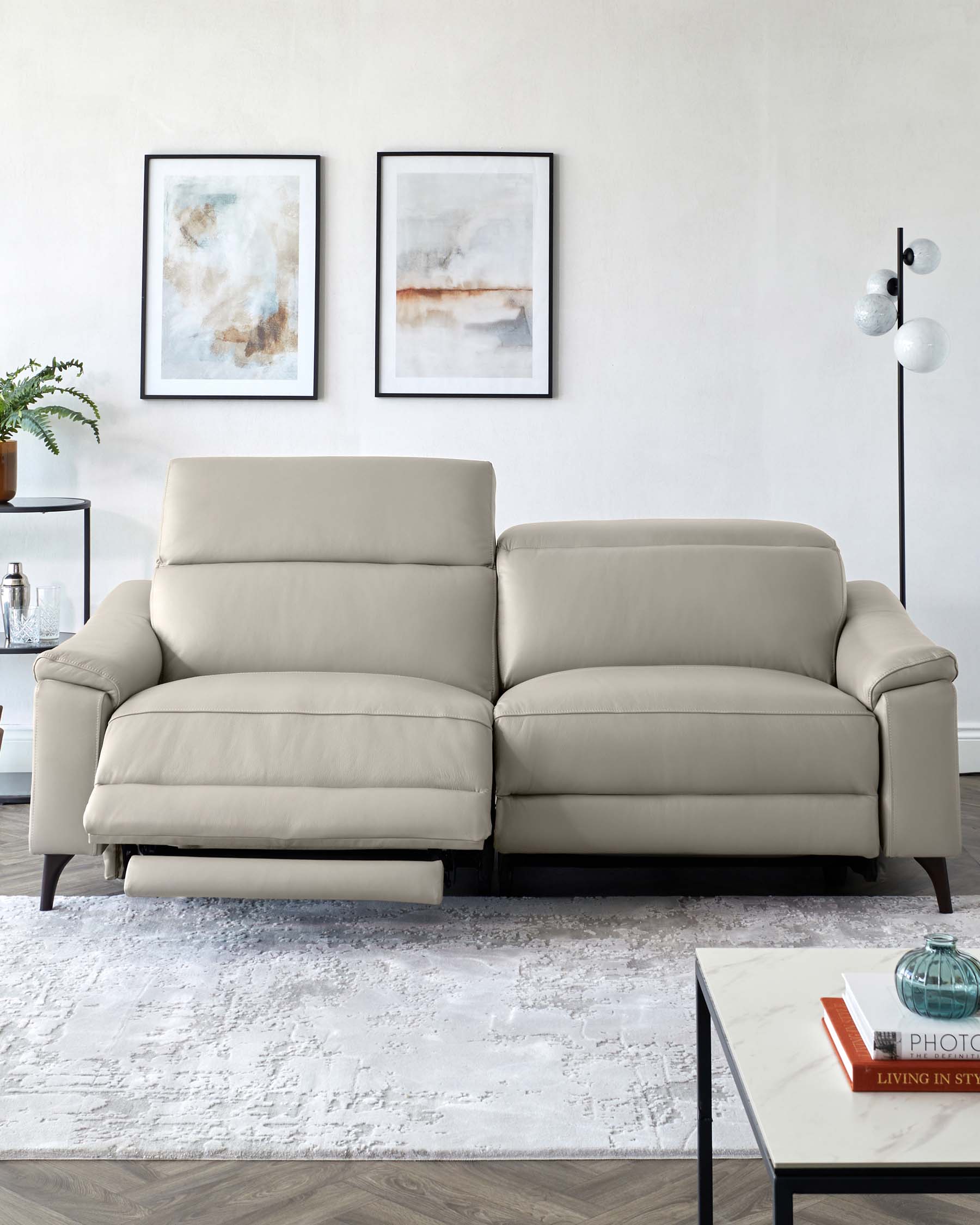 Canapé inclinable 3 places en cuir gris clair Serene