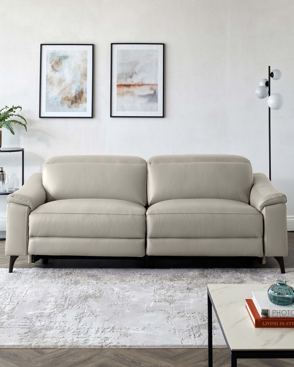 Canapé inclinable 3 places en cuir gris clair Serene