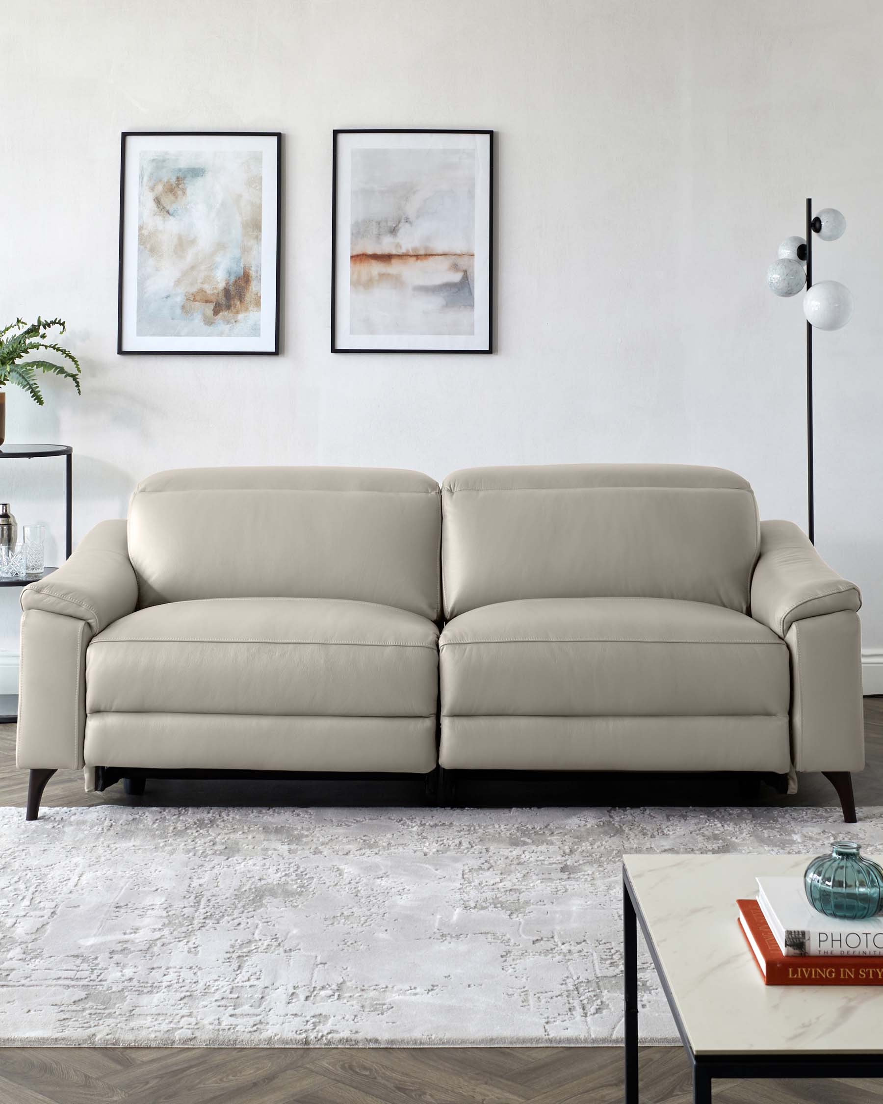 Canapé inclinable 3 places en cuir gris clair Serene