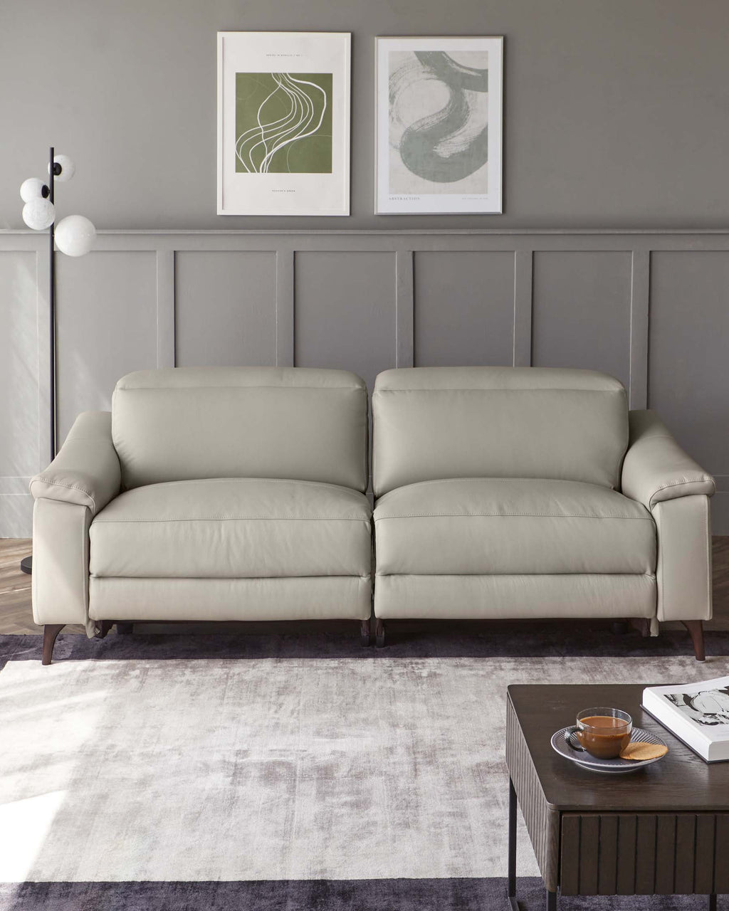 Canapé inclinable 2 places en cuir gris clair Serene