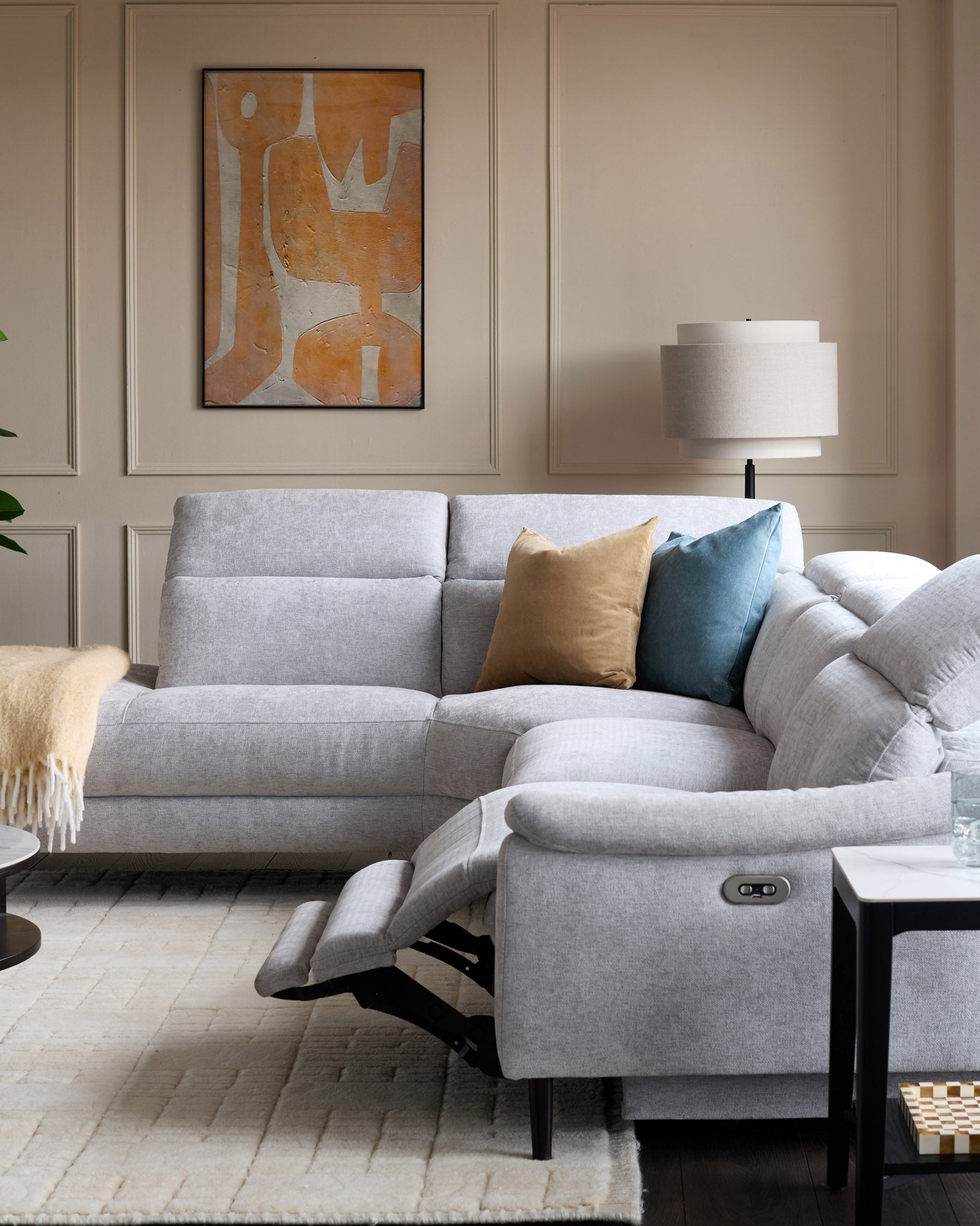 Fauteuil inclinable d'angle gauche en tissu gris serein