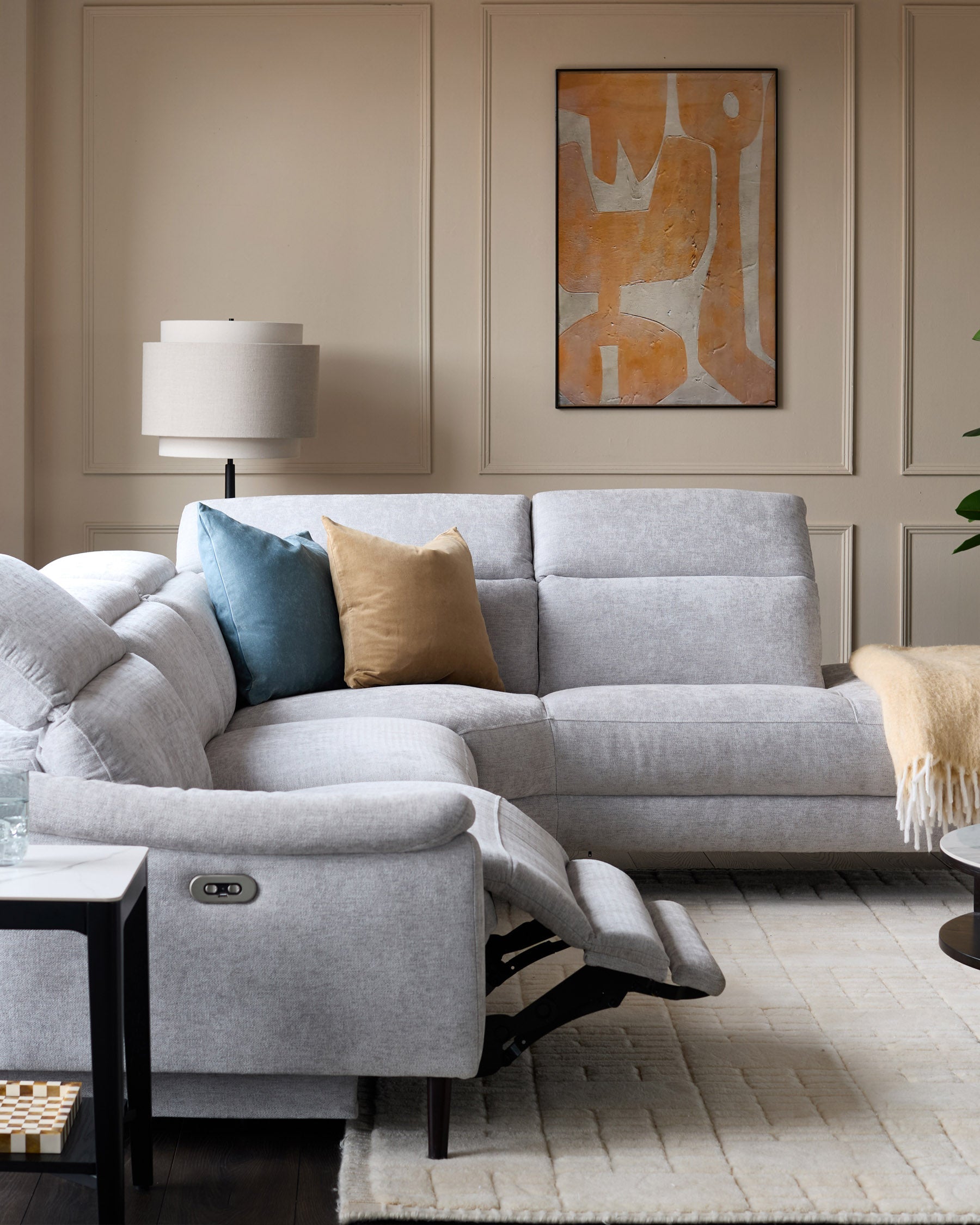 Fauteuil inclinable d'angle droit en tissu gris serein