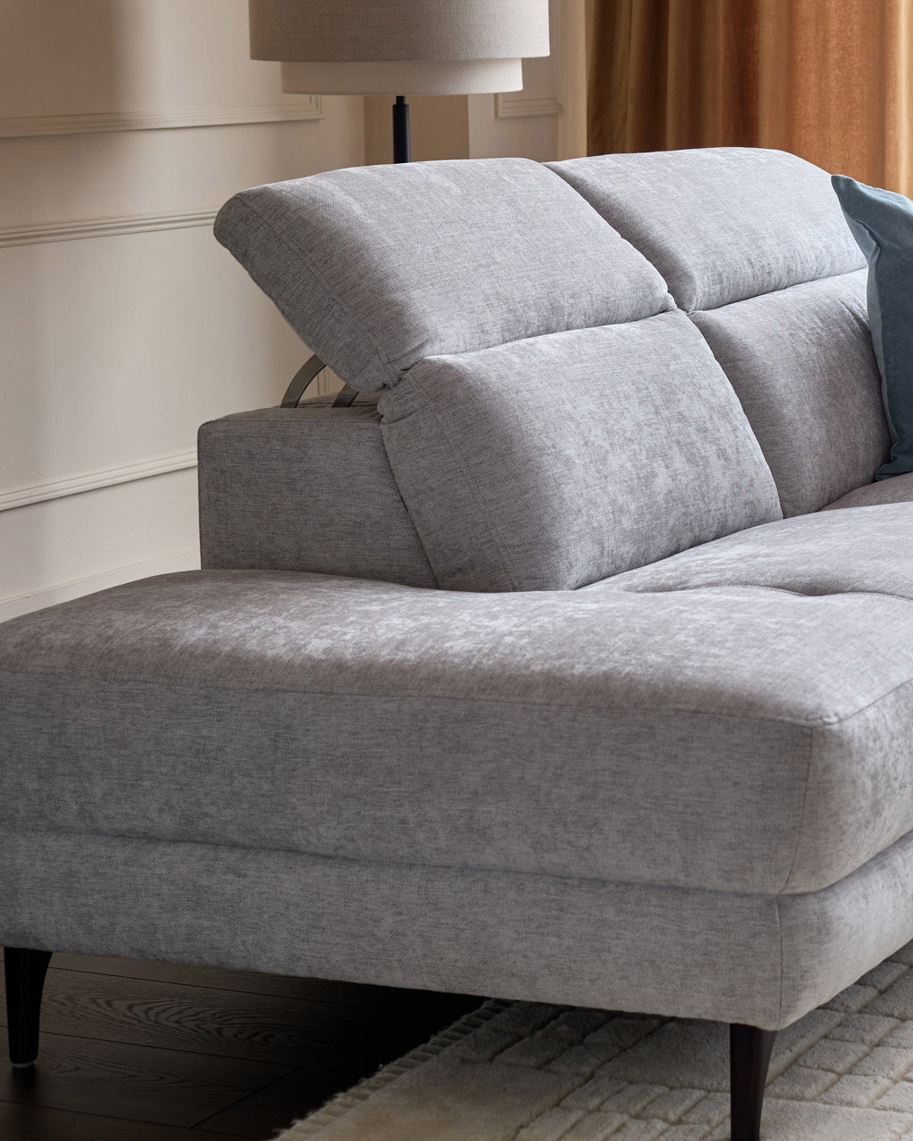 Fauteuil inclinable d'angle gauche en tissu gris serein