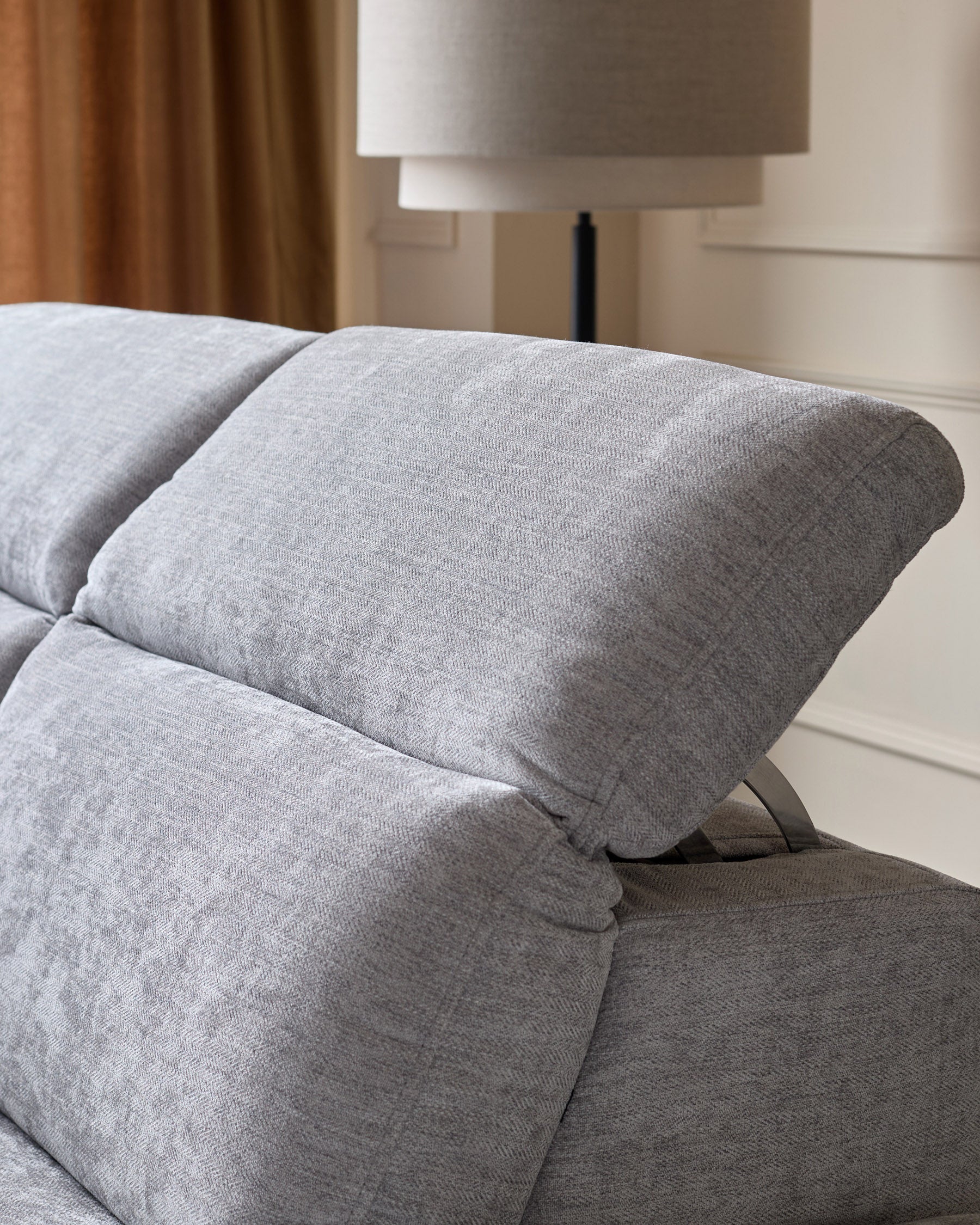 Fauteuil inclinable d'angle gauche en tissu gris serein