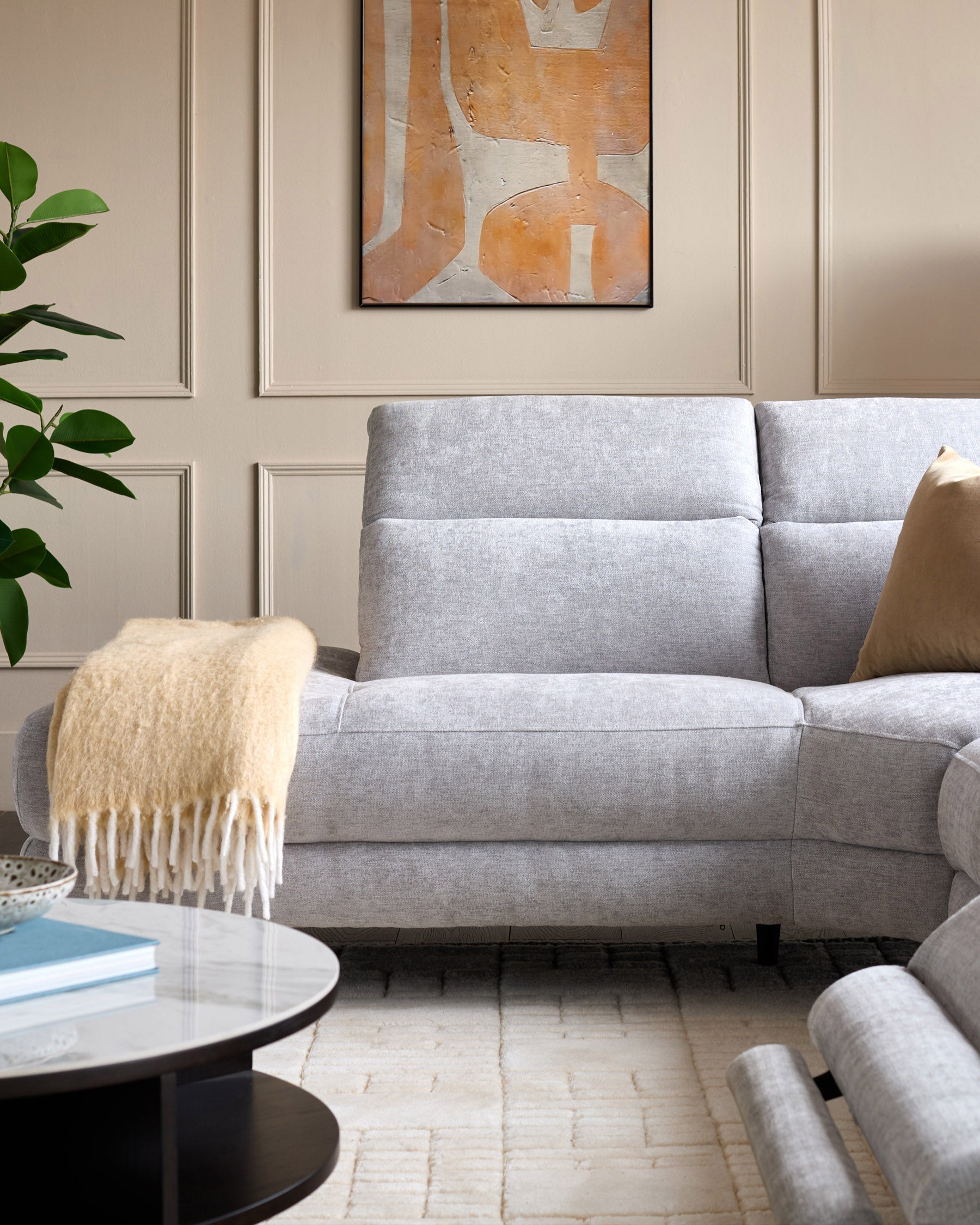 Fauteuil inclinable d'angle gauche en tissu gris serein