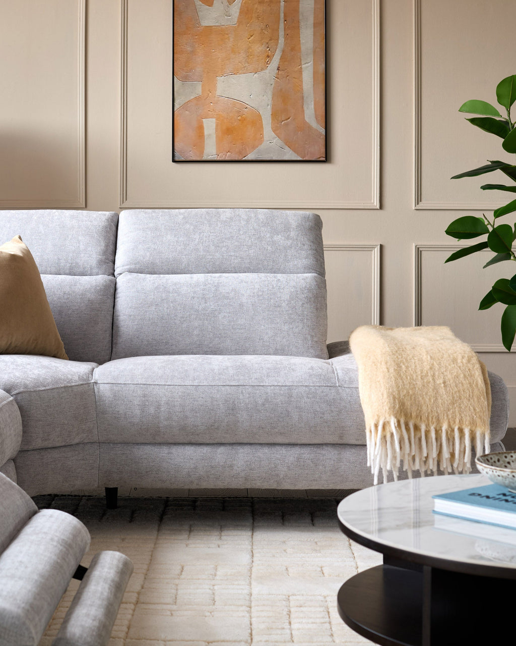 Fauteuil inclinable d'angle droit en tissu gris serein