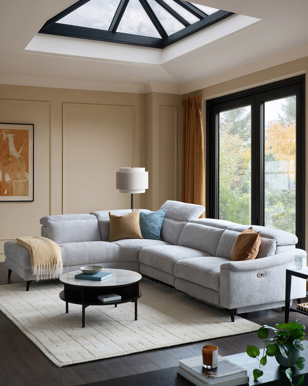 Fauteuil inclinable d'angle gauche en tissu gris serein