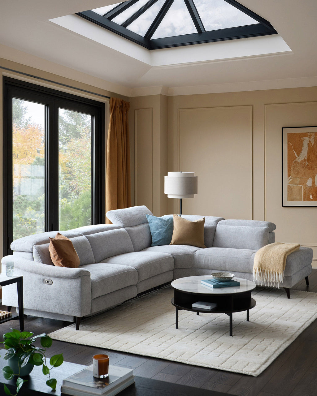 Fauteuil inclinable d'angle droit en tissu gris serein