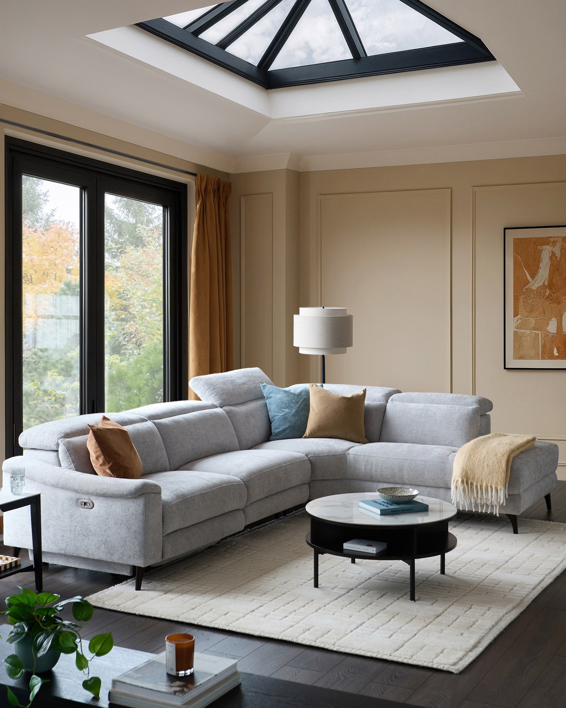 Fauteuil inclinable d'angle droit en tissu gris serein