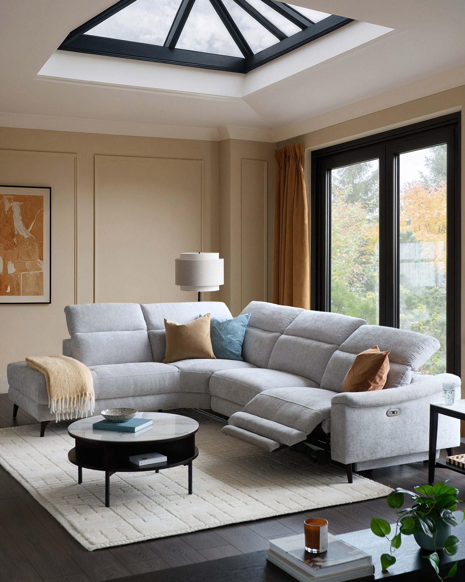 Fauteuil inclinable d'angle gauche en tissu gris serein