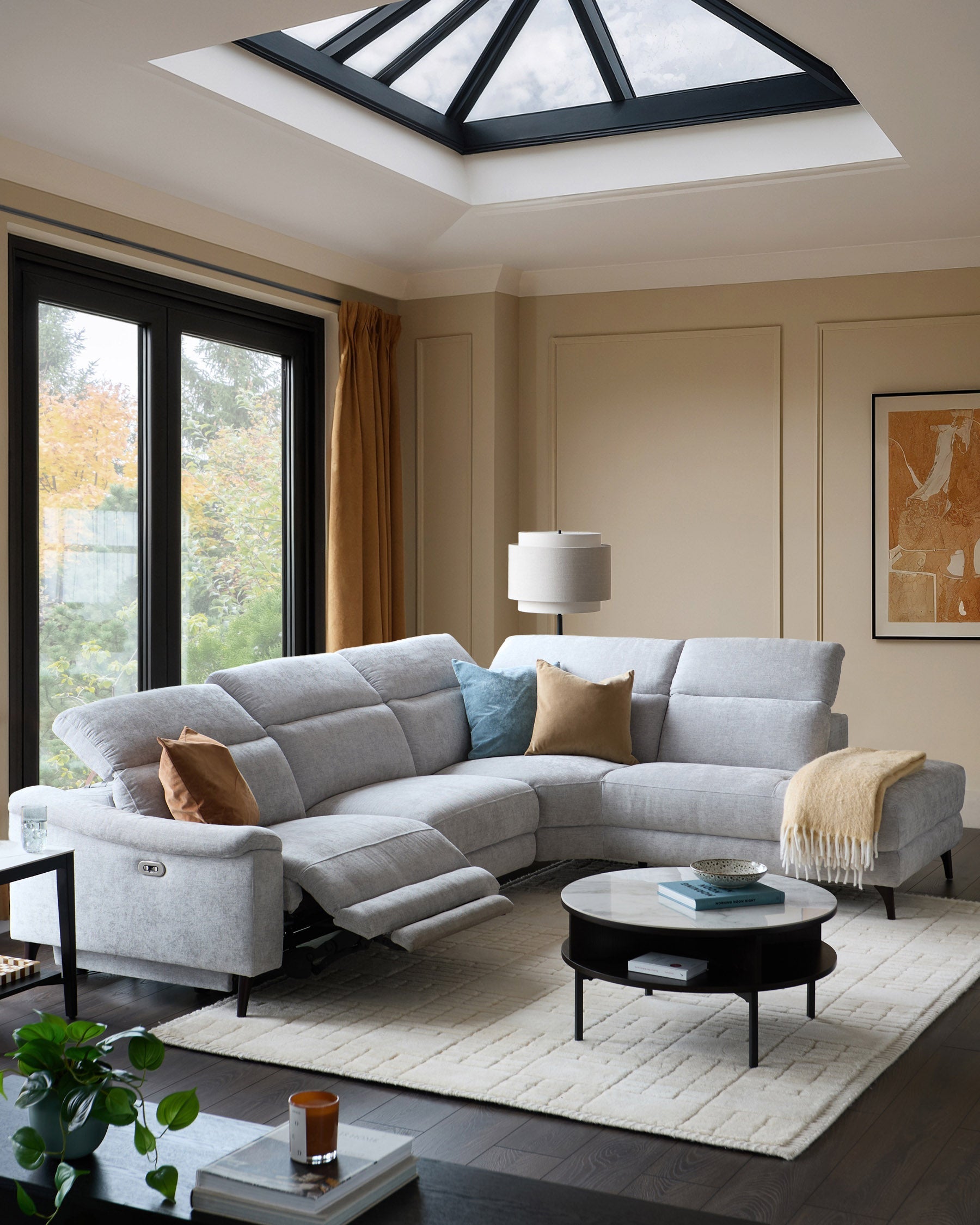 Fauteuil inclinable d'angle droit en tissu gris serein