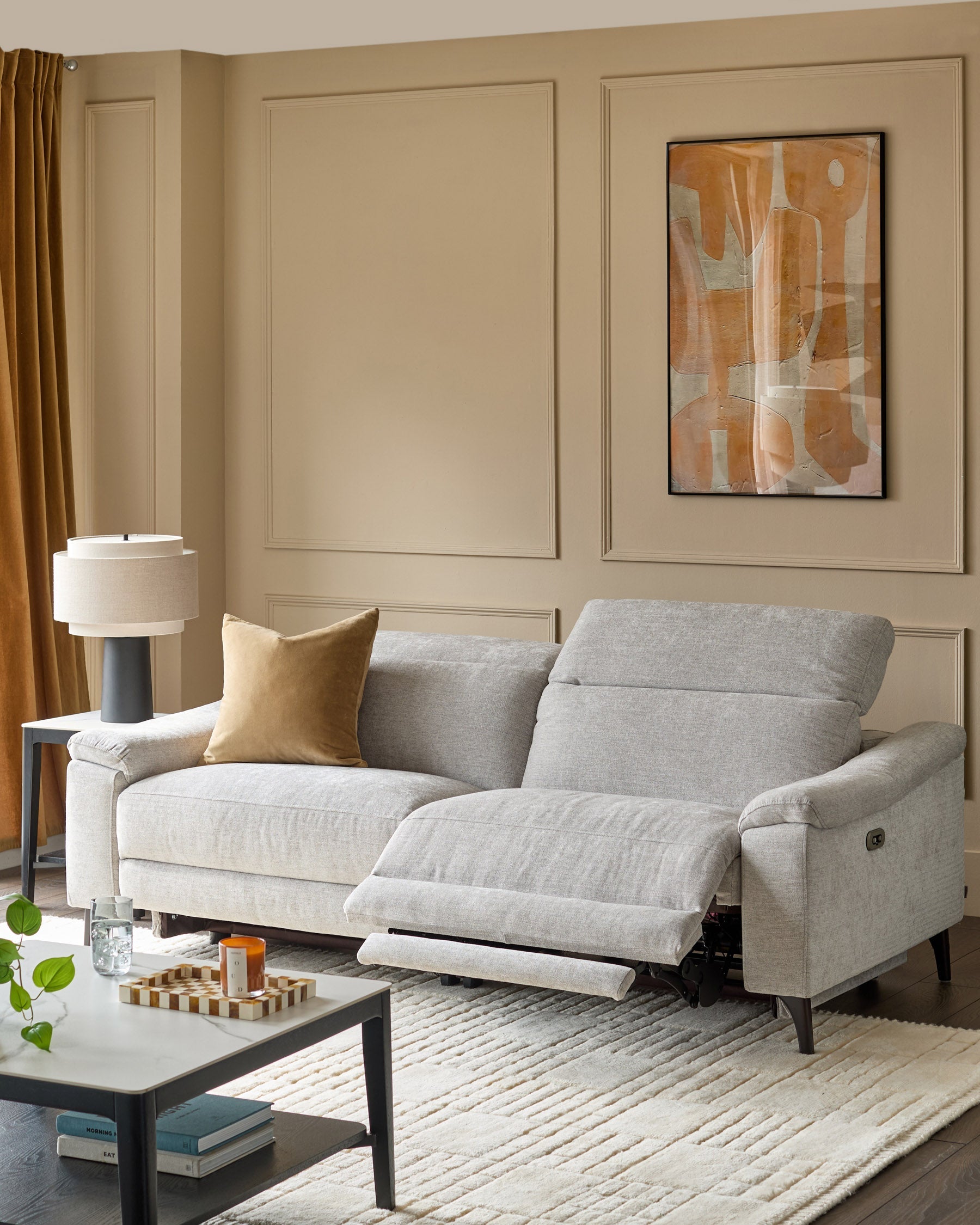 Canapé inclinable 3 places en tissu gris serein