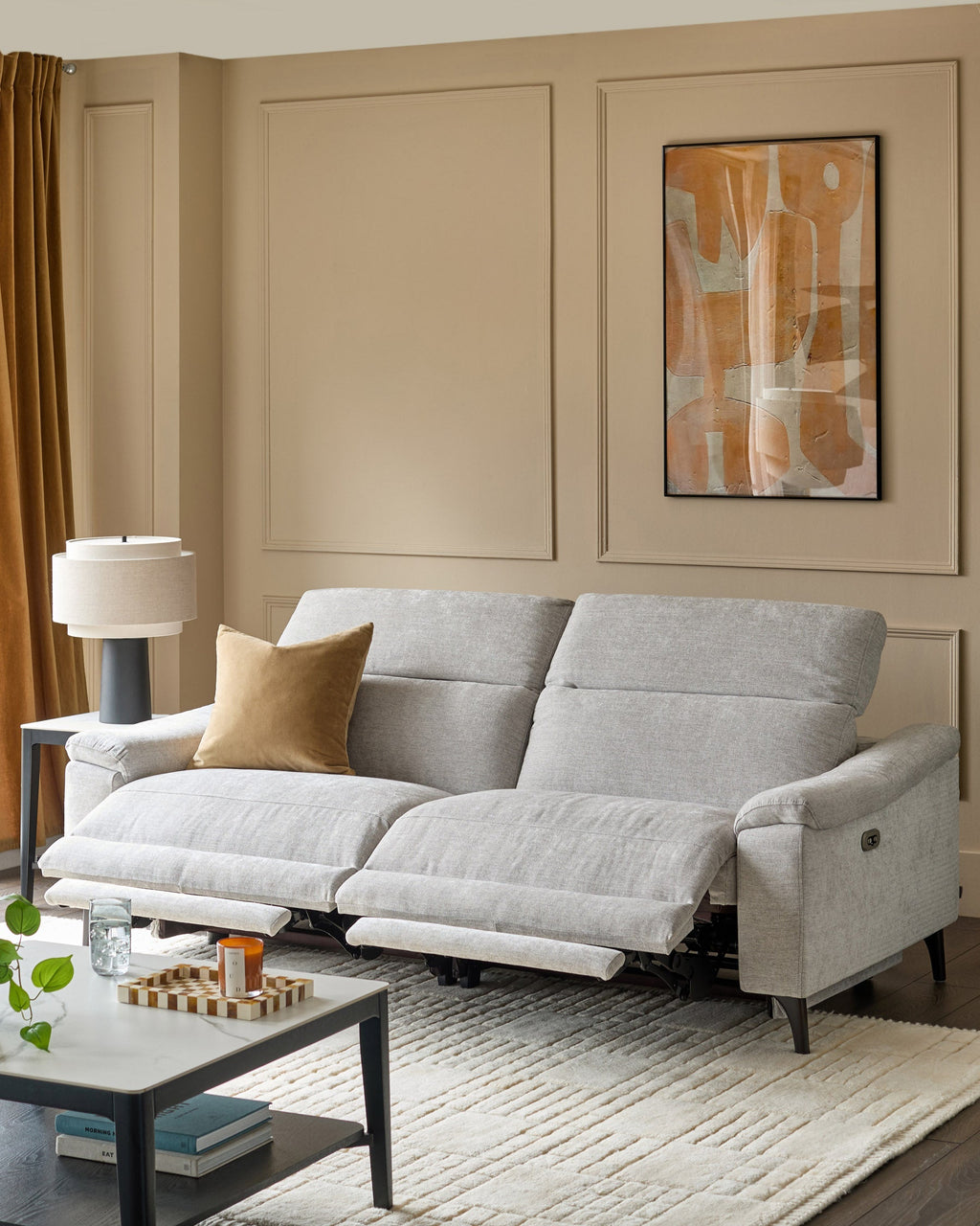 Canapé inclinable 3 places en tissu gris serein