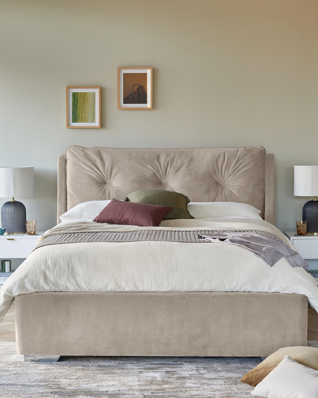 Lit coffre Siesta en velours champagne super king size avec coffre