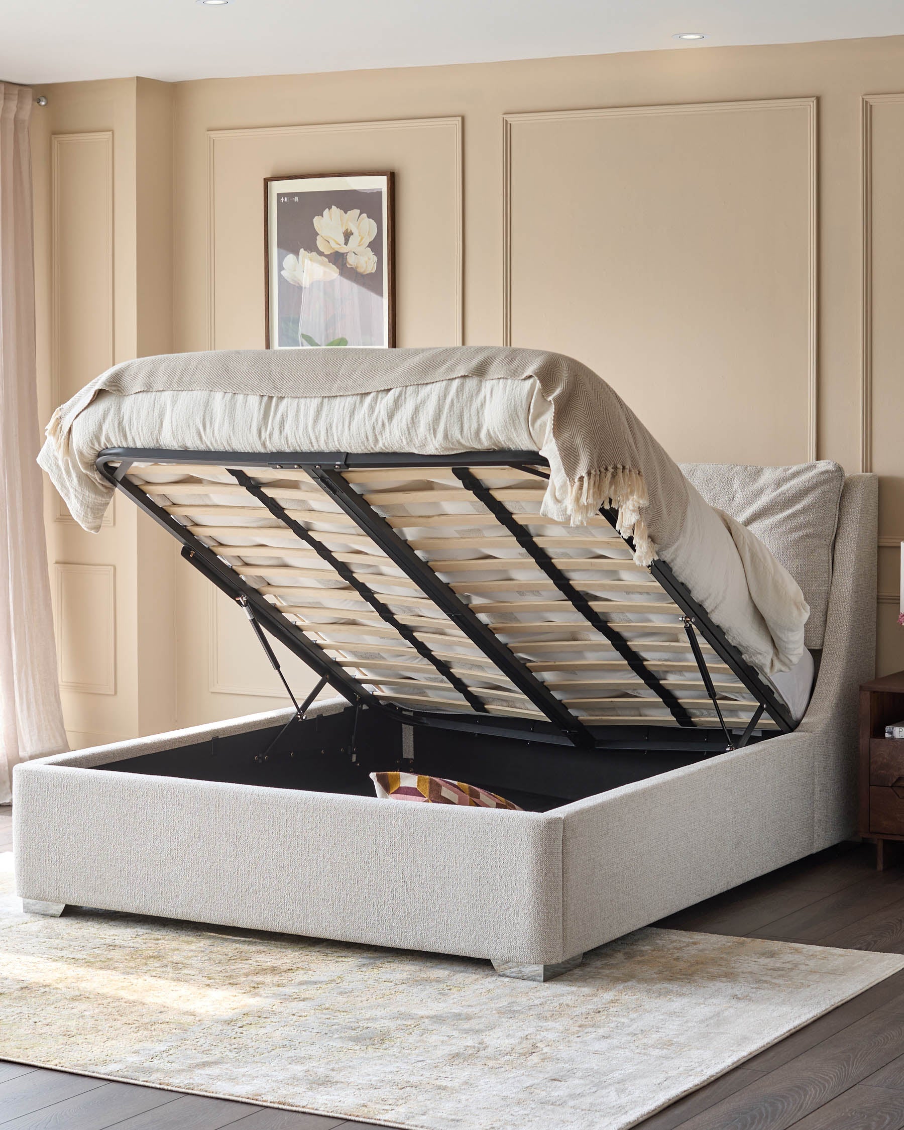 Lit coffre Siesta en tissu naturel, taille king