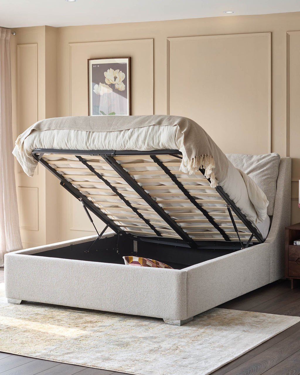 Lit coffre double Siesta en tissu naturel
