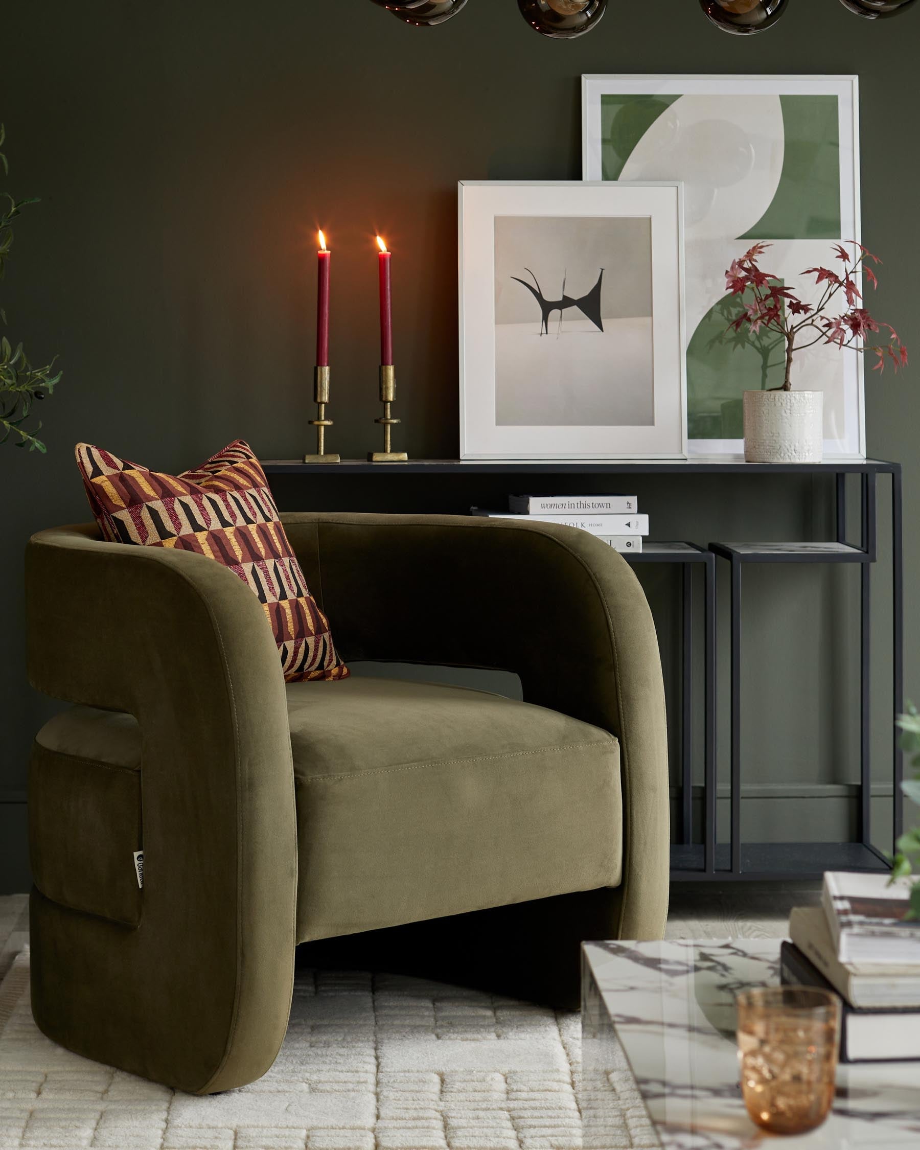 Fauteuil d'appoint Silas en velours vert olive