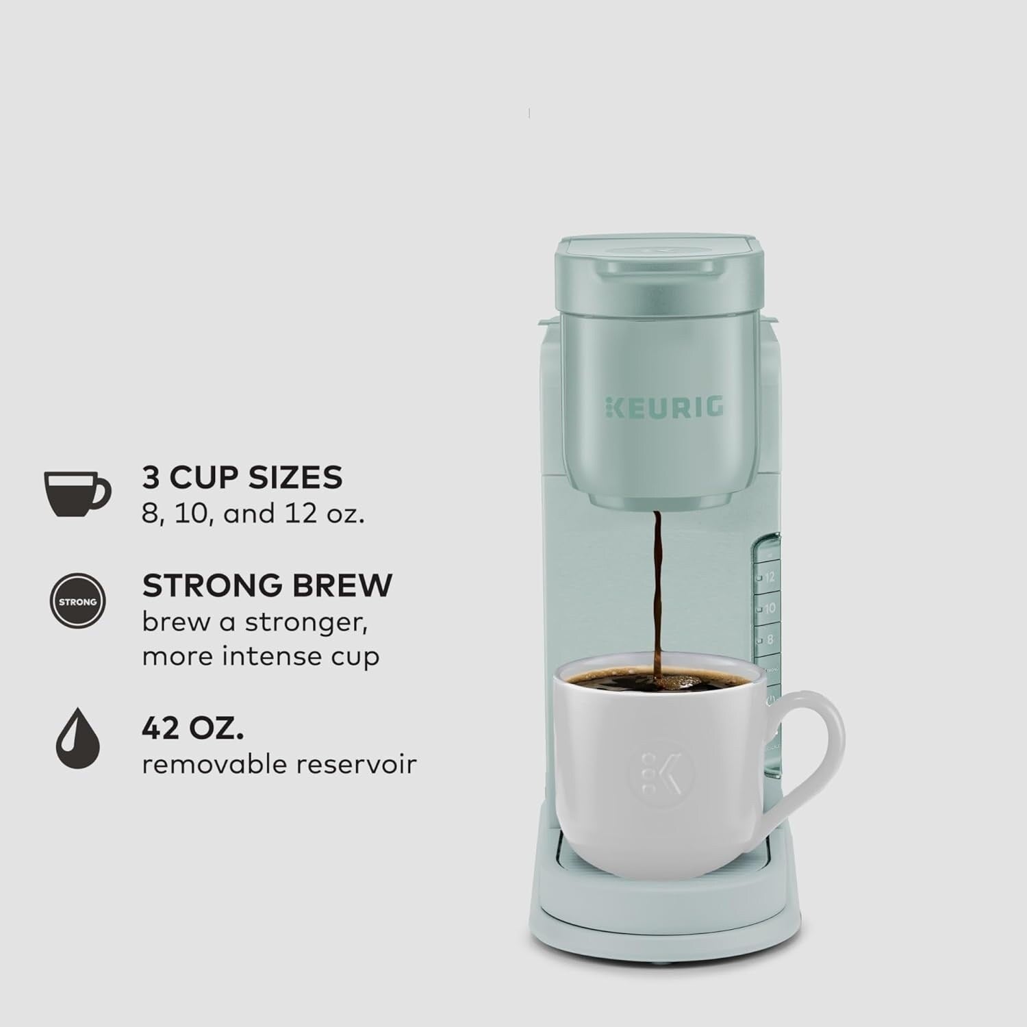 Cafetière K-Cup à dose unique, 3 tailles d'infusion, infusion forte, réservoir de 1,27 l, menthe
