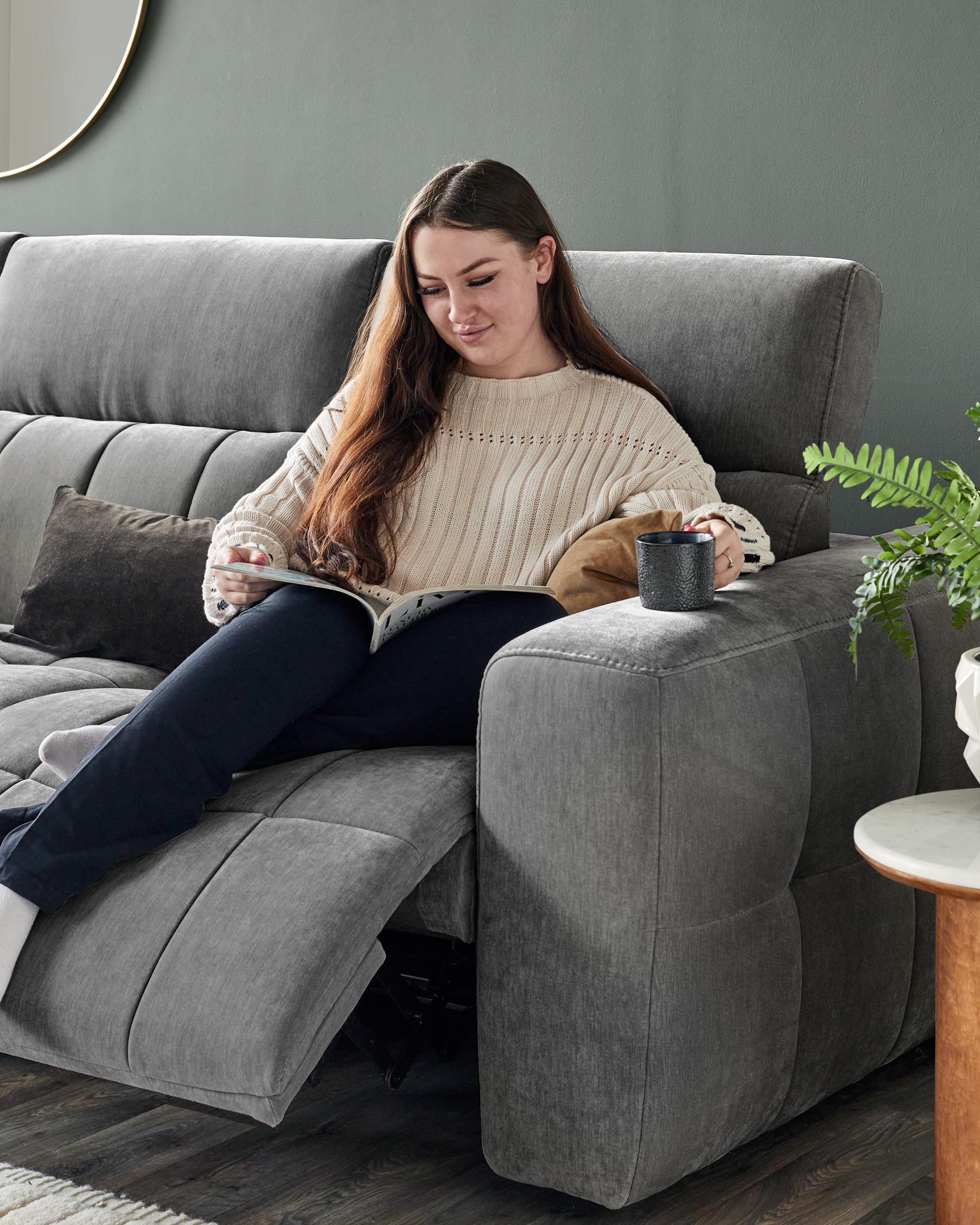 Canapé inclinable 3 places Skye en tissu gris foncé