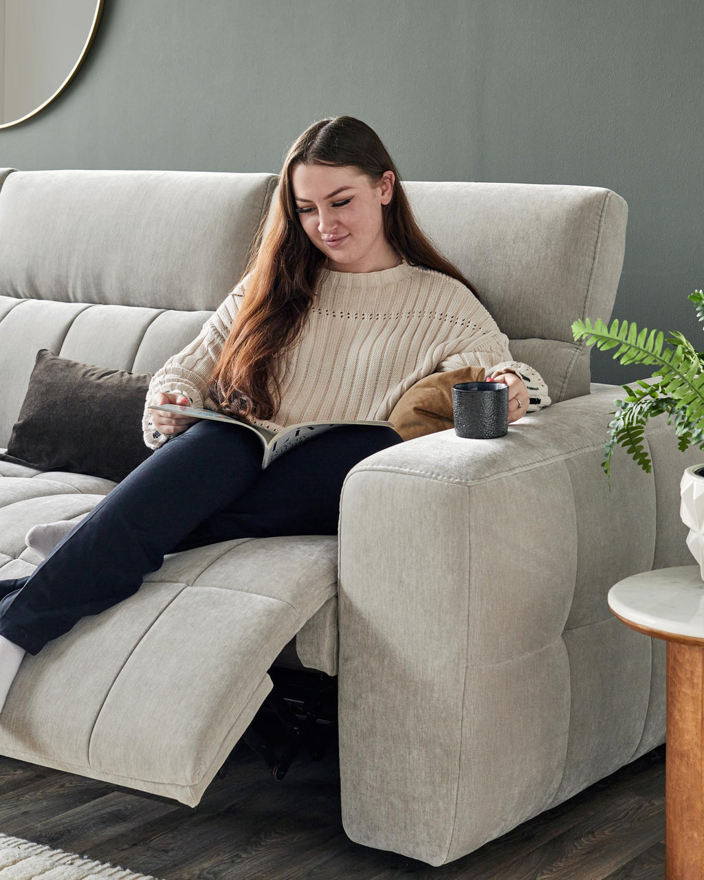 Canapé inclinable 3 places Skye en tissu gris clair