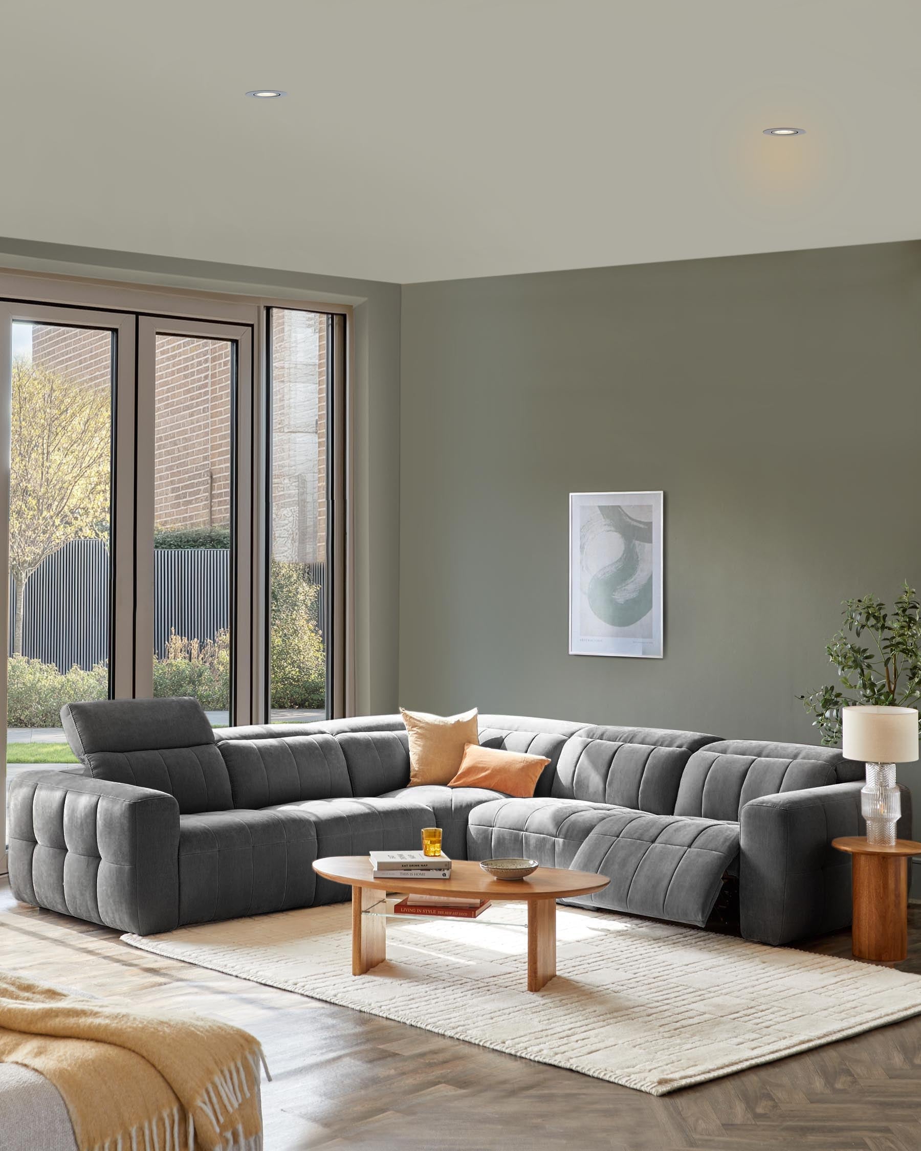 Canapé d'angle inclinable Skye en tissu gris foncé