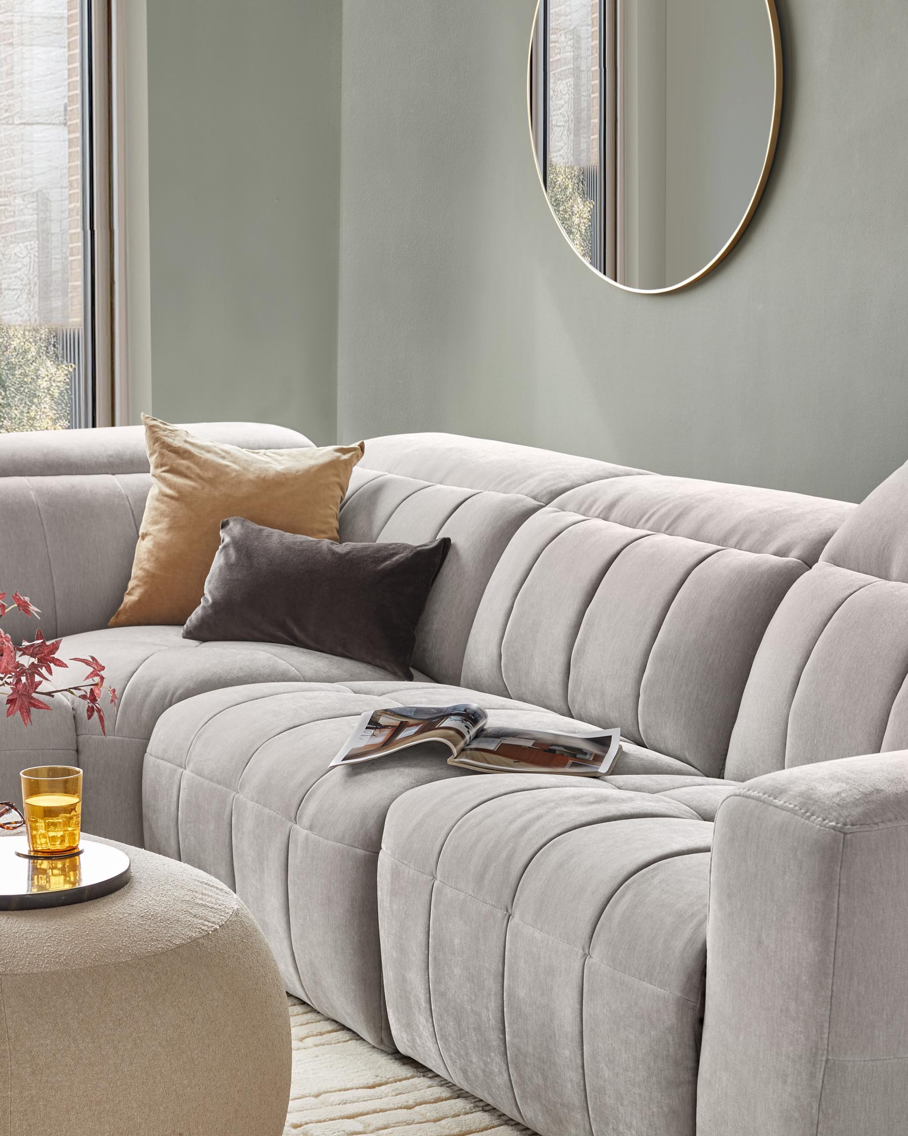 Canapé d'angle inclinable Skye en tissu gris clair