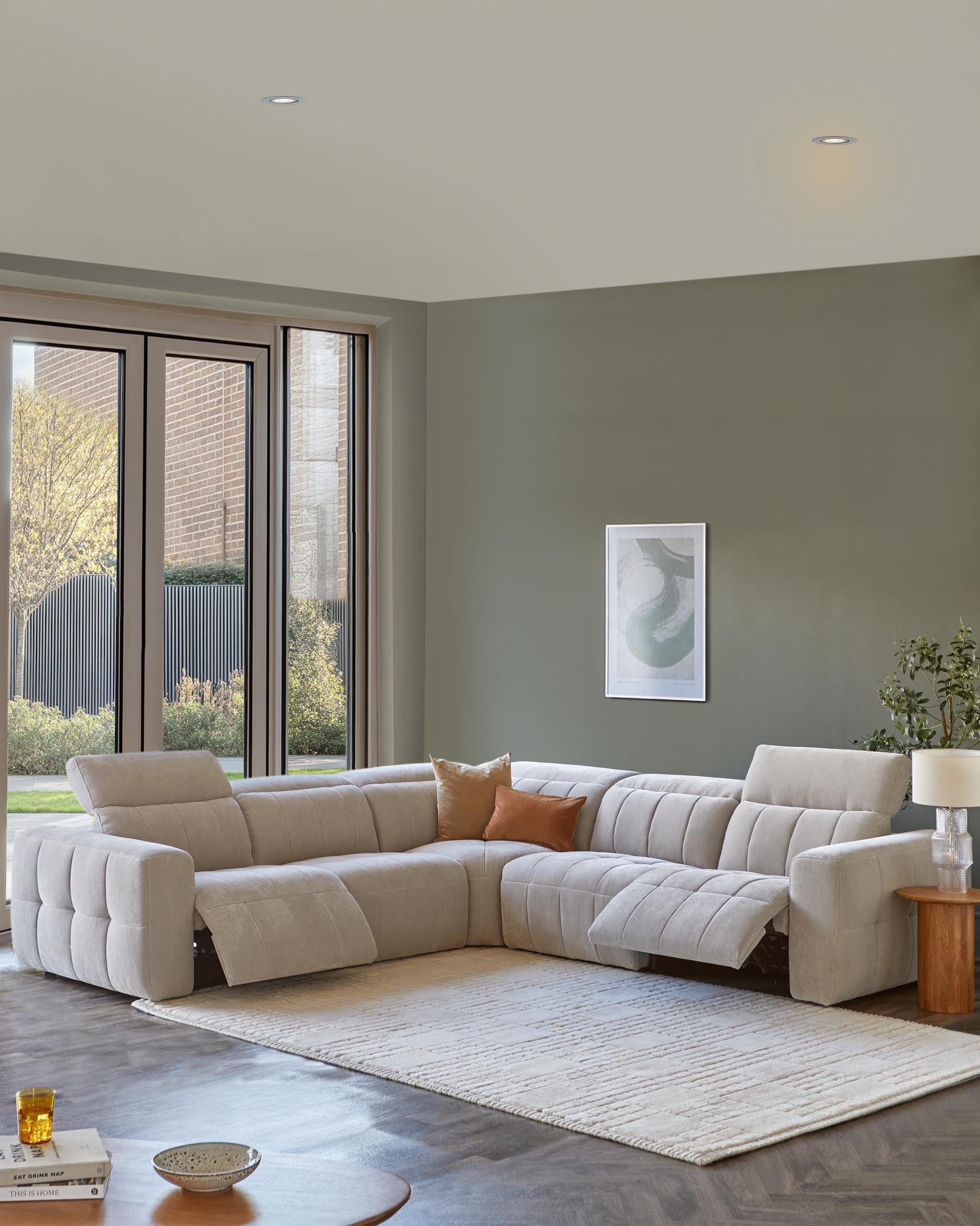 Canapé d'angle inclinable Skye en tissu gris clair