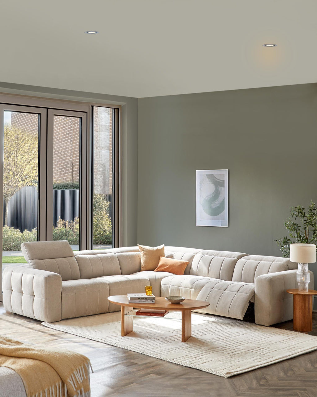 Canapé d'angle inclinable Skye en tissu gris clair