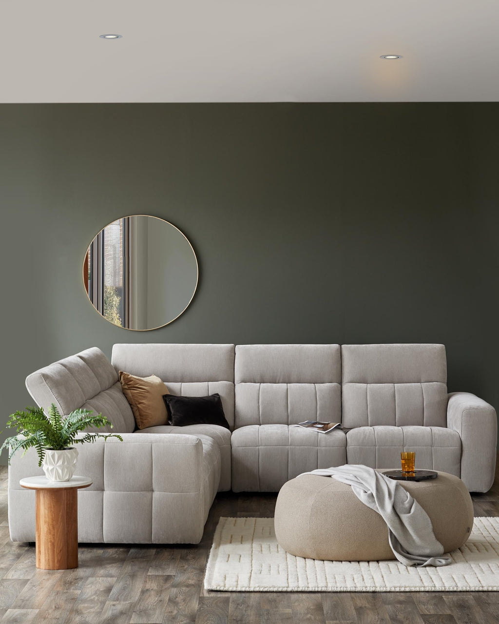 Canapé d'angle inclinable Skye en tissu gris clair