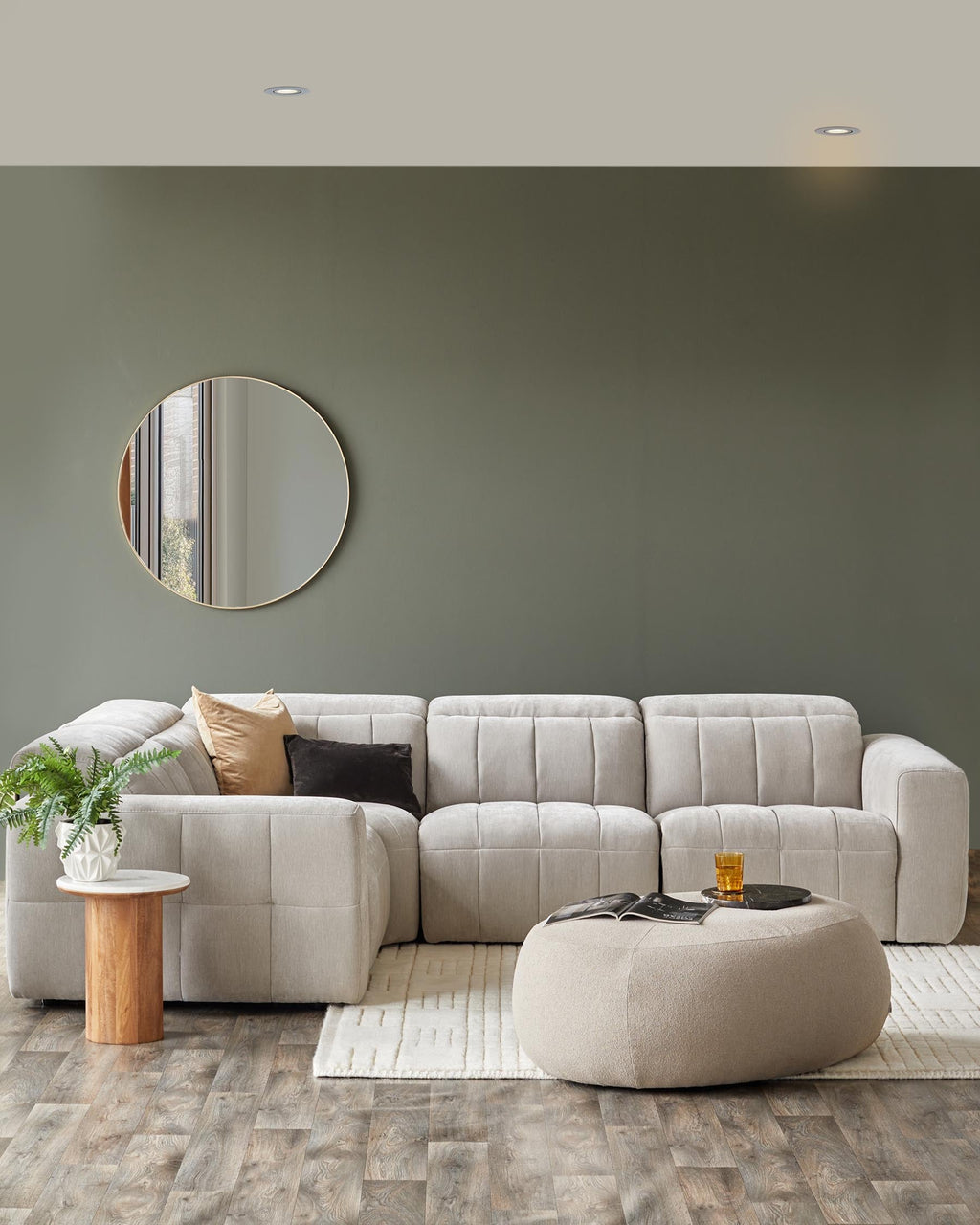 Canapé d'angle inclinable Skye en tissu gris clair