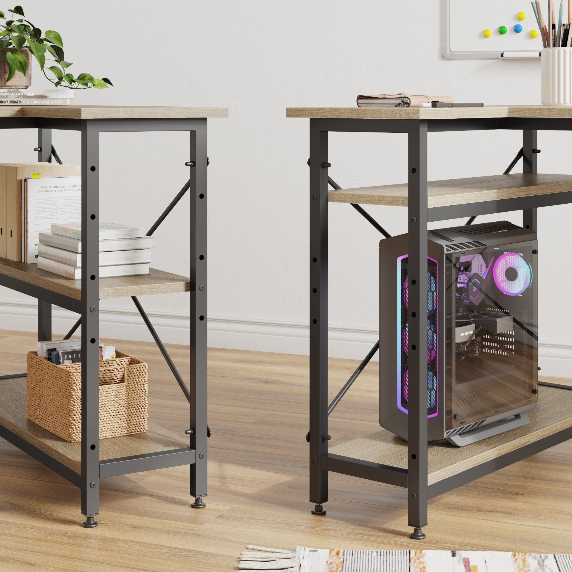 Petit bureau en L avec étagères de rangement Bureau d'ordinateur d'angle