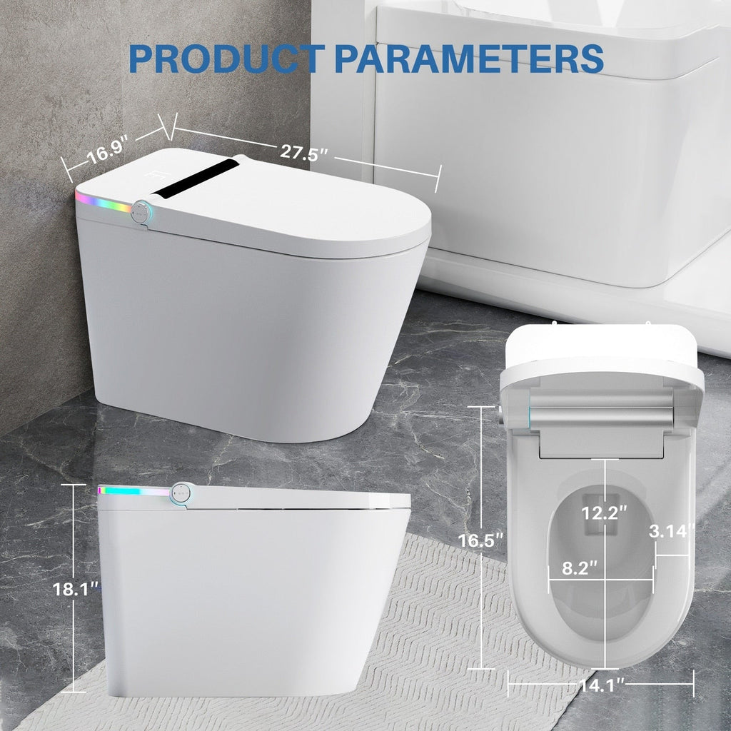 Toilettes intelligentes, bidet monobloc pour salle de bain, toilettes allongées modernes avec eau chaude, double chasse d'eau automatique, fonctionnement par capteur de pied