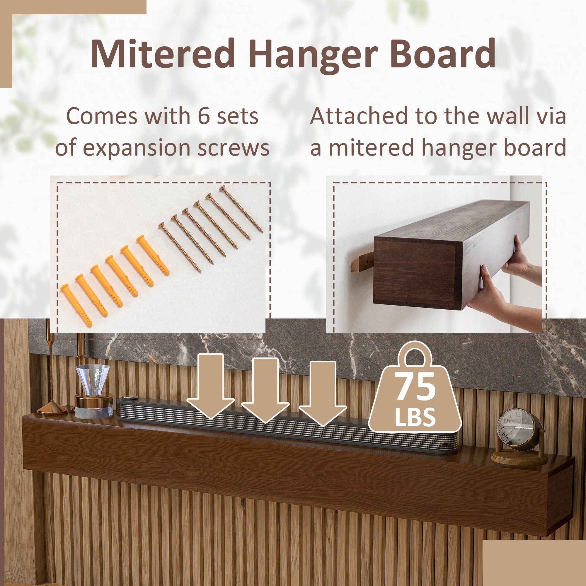 Étagère flottante murale pour manteau de cheminée en pin massif