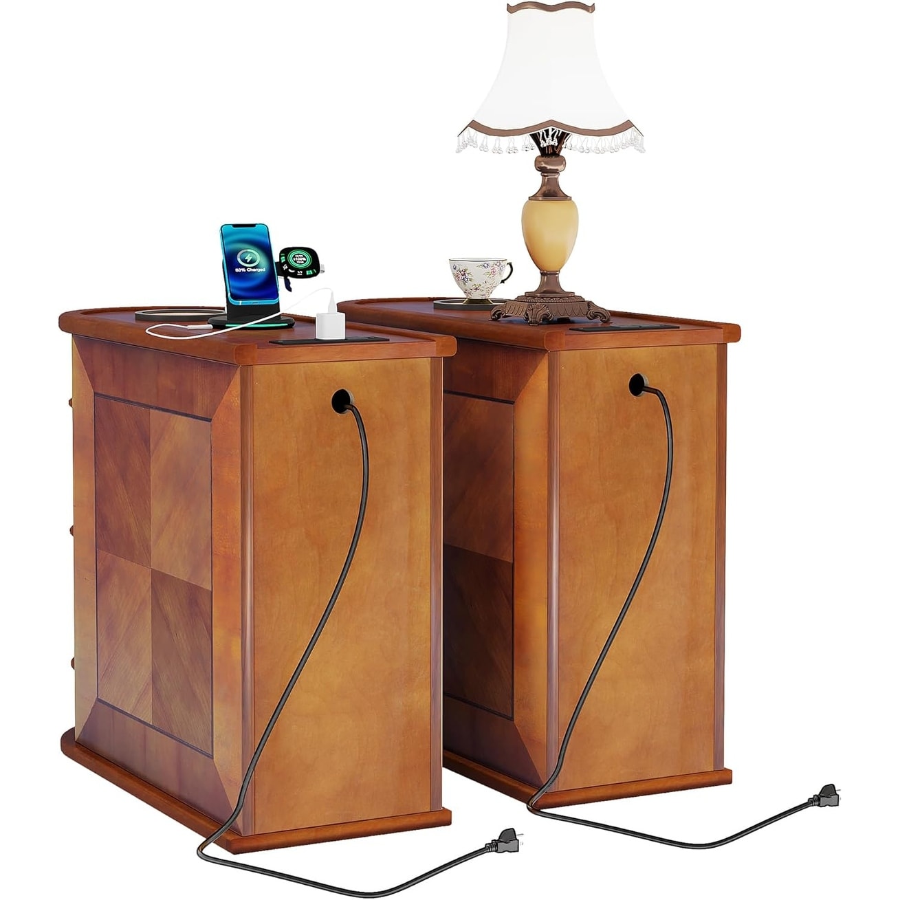 Table d'appoint étroite à deux tiroirs en bois massif