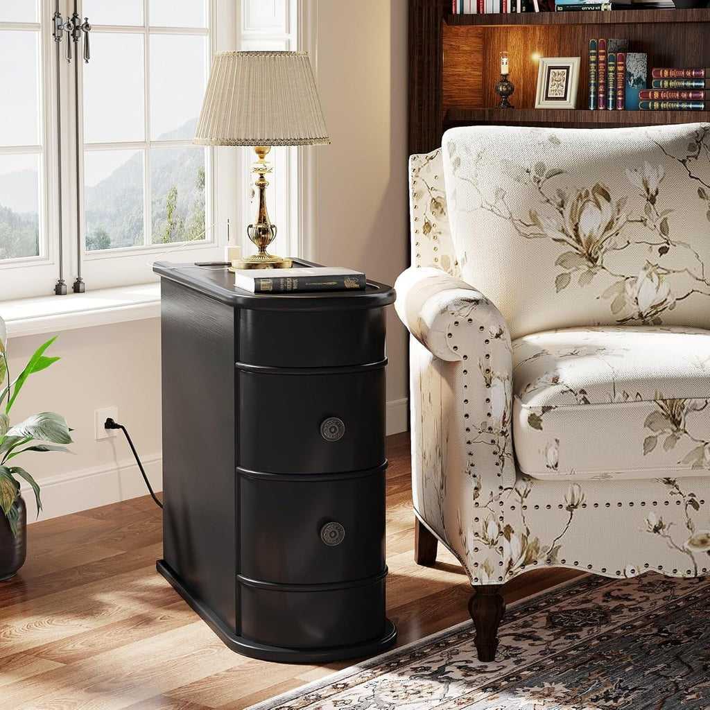 Table d'appoint étroite à deux tiroirs en bois massif