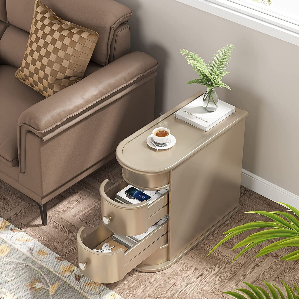 Table d'appoint étroite à deux tiroirs en bois massif