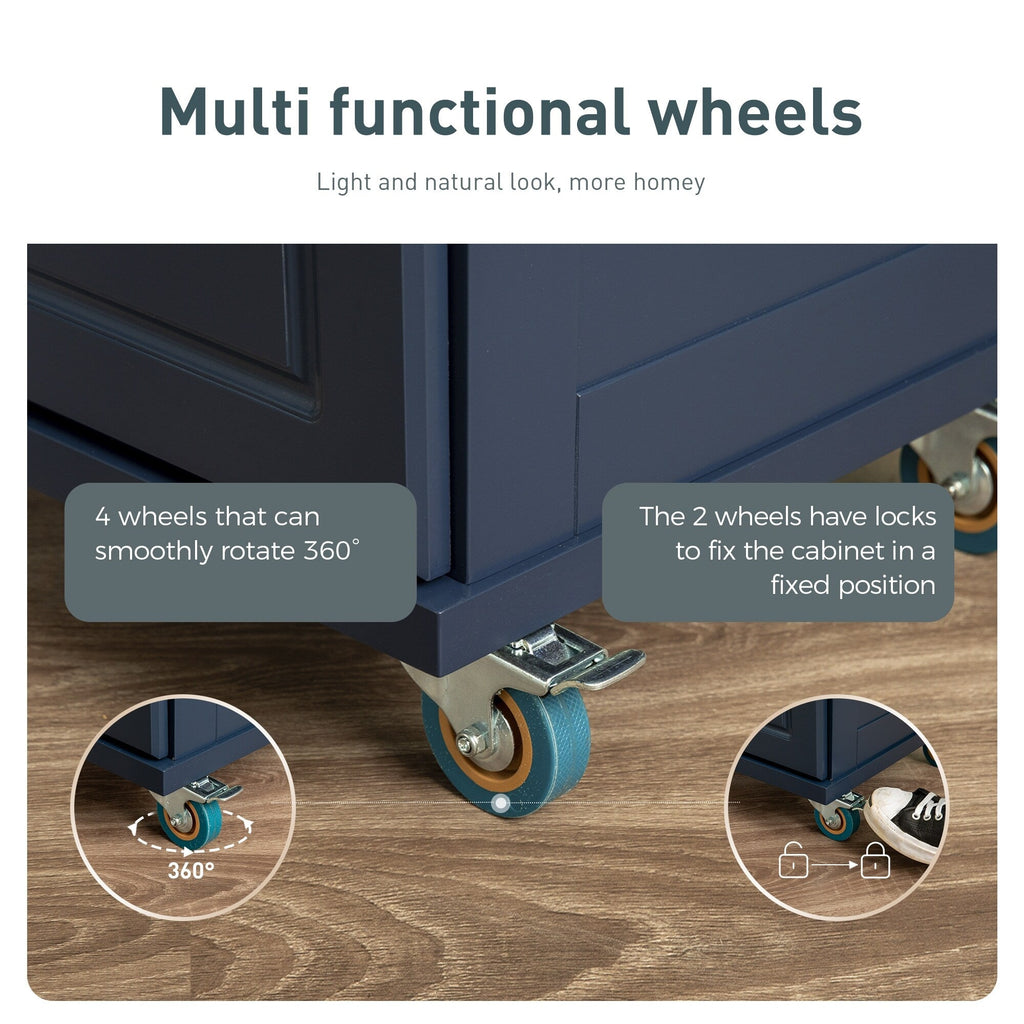 Desserte de cuisine Sophia &amp; William avec abattant et plateau en bois d'hévéa, desserte de cuisine roulante avec grand meuble de rangement