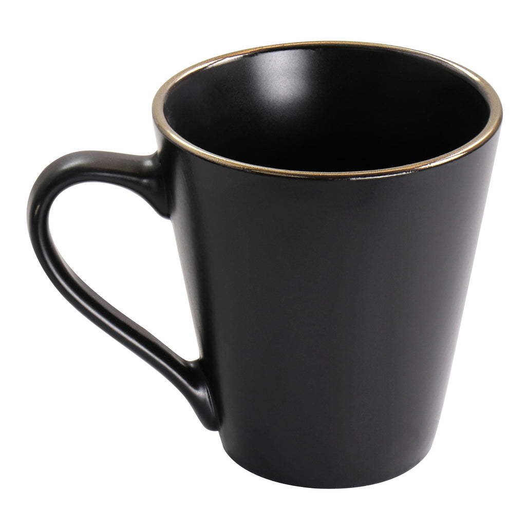 Service de table 16 pièces en grès noir avec bordure dorée